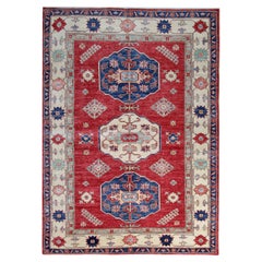 Handgefertigter geometrischer Teppich, roter Medaillon-Teppich, traditioneller Wohnzimmerteppich 145x203c