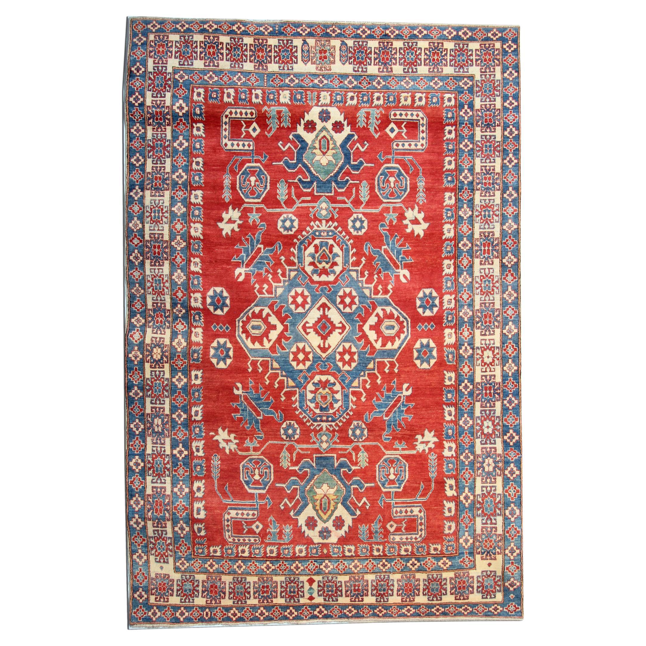 Handmade Geometric Rug, Red Medallion Carpet Traditional Livingroom Rug 232x346c For Sale