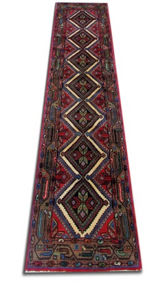 Handmade Geometric Runner Rug Long Traditional Red Blue Carpet 78x278cm