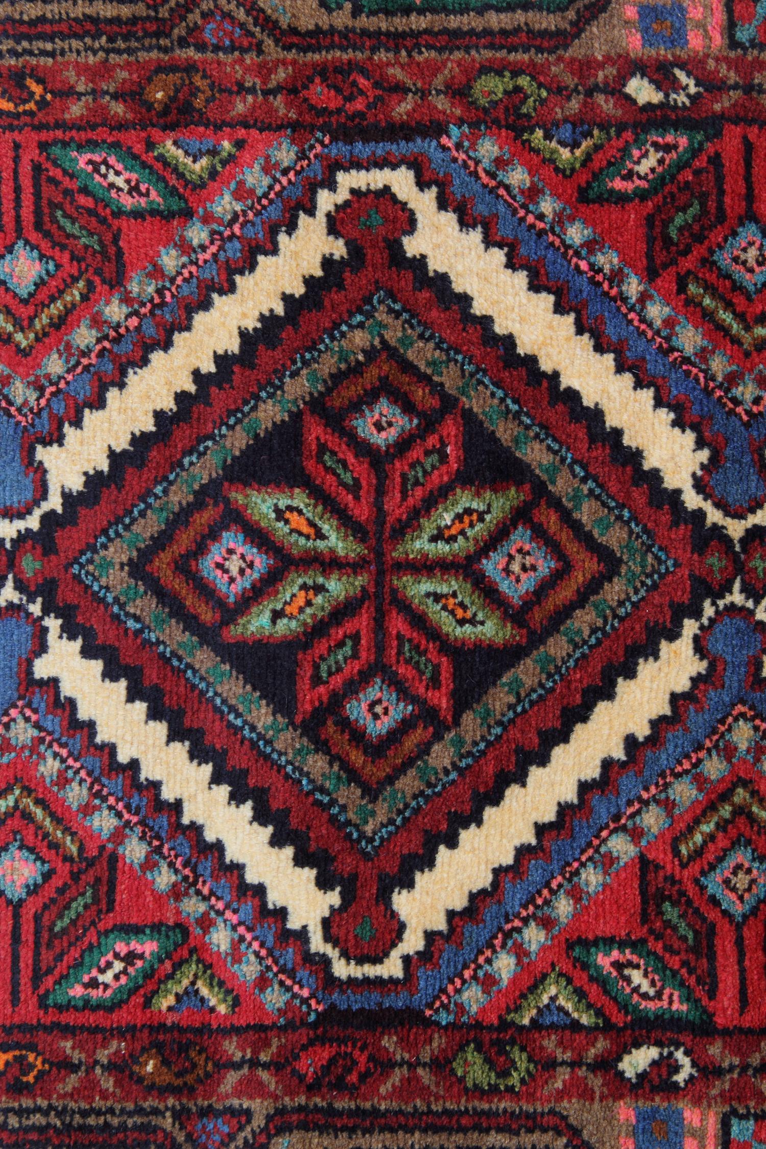 Tribal Handmade Geometric Runner Rug Long Traditional Red Blue Carpet 78x278cm For Sale