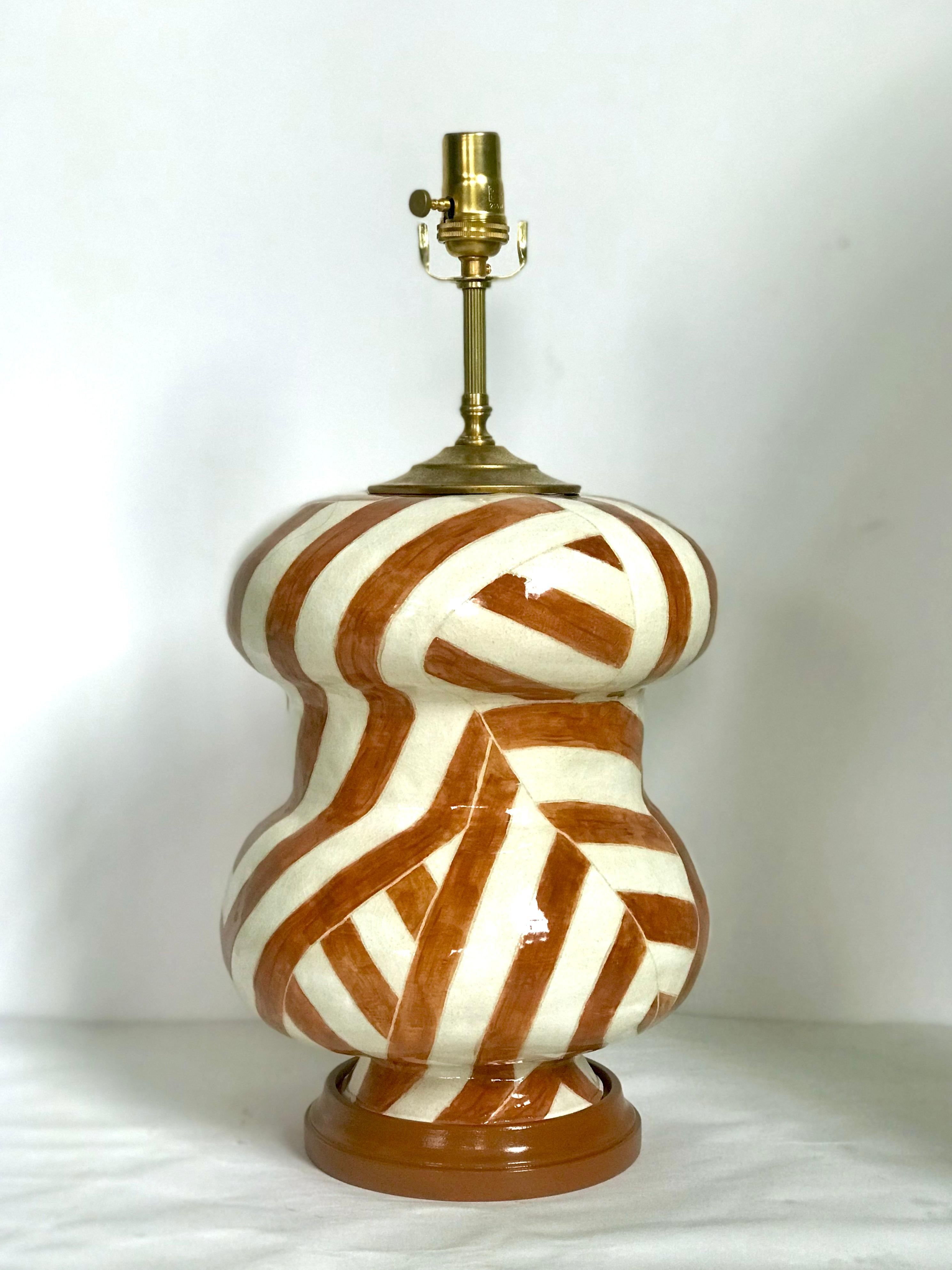 Hand-Painted Handmade Geometric Striped Lamp For Sale