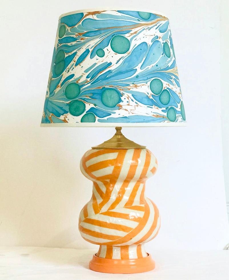 Handmade Geometric Striped Lamp In New Condition For Sale In Charlottesville, VA