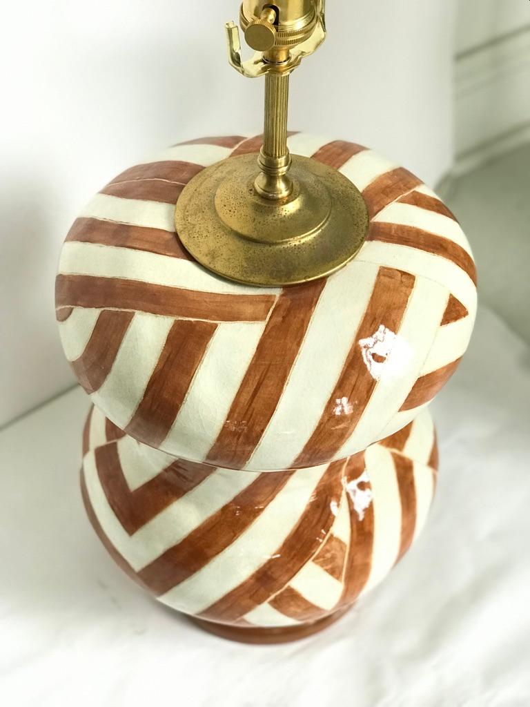 Brass Handmade Geometric Striped Lamp For Sale