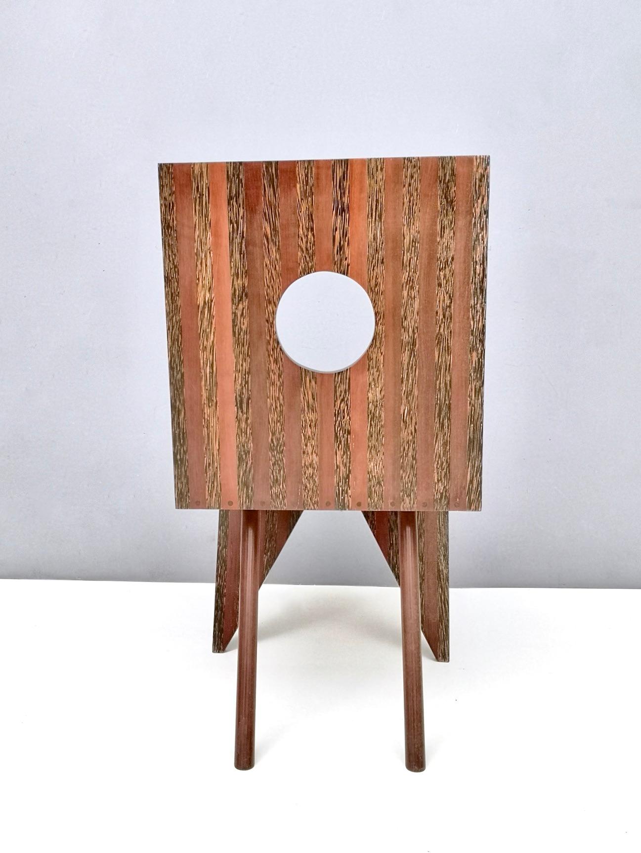 Postmodern Handmade Geometrical Solid Beech and Walnut Side Chair, Italy 1980s For Sale 1