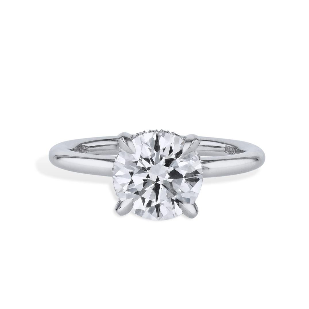 Brilliant Cut Handmade GIA Certified 2.01 Carat Round Diamond Platinum Engagement Ring For Sale