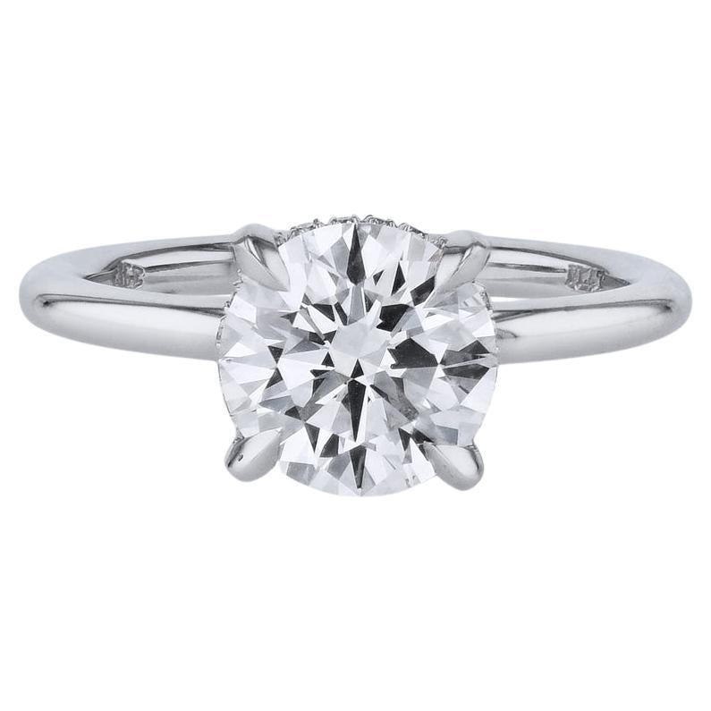 Handmade GIA Certified 2.01 Carat Round Diamond Platinum Engagement Ring For Sale