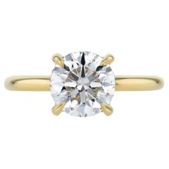 Handgefertigter GIA-zertifizierter Verlobungsring aus Gelbgold mit 2,09 Karat rundem Diamanten