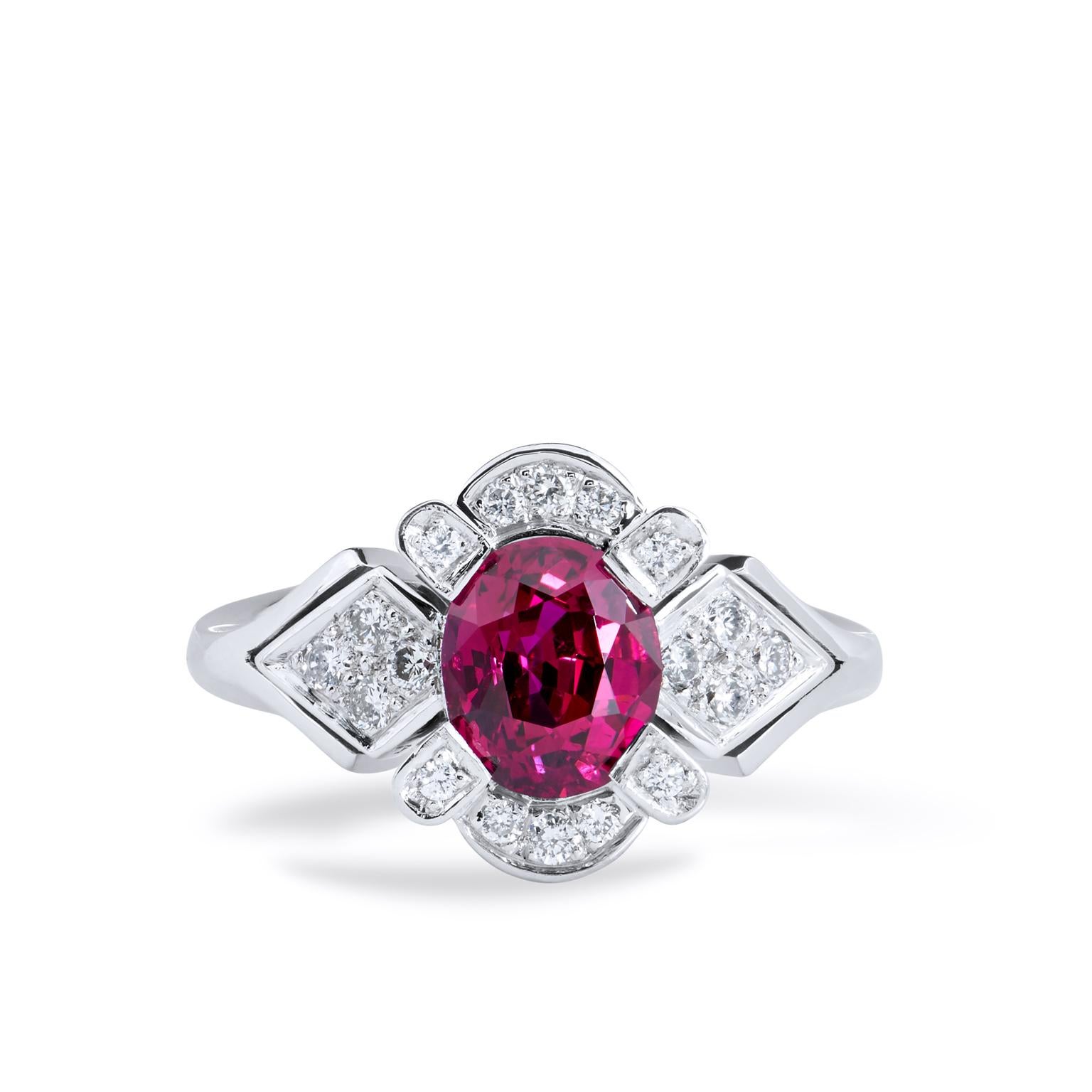 Handmade GIA Certified Thai Oval Ruby Diamond Pave Platinum Ring For Sale 1