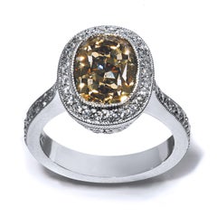 Handmade GIA Certified4.03ct Fancy Yellow Brown Diamond Platinum Engagement Ring