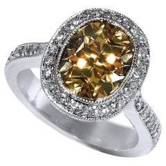 Handmade GIA Certified4.03ct Fancy Yellow Brown Diamond Platinum Engagement Ring