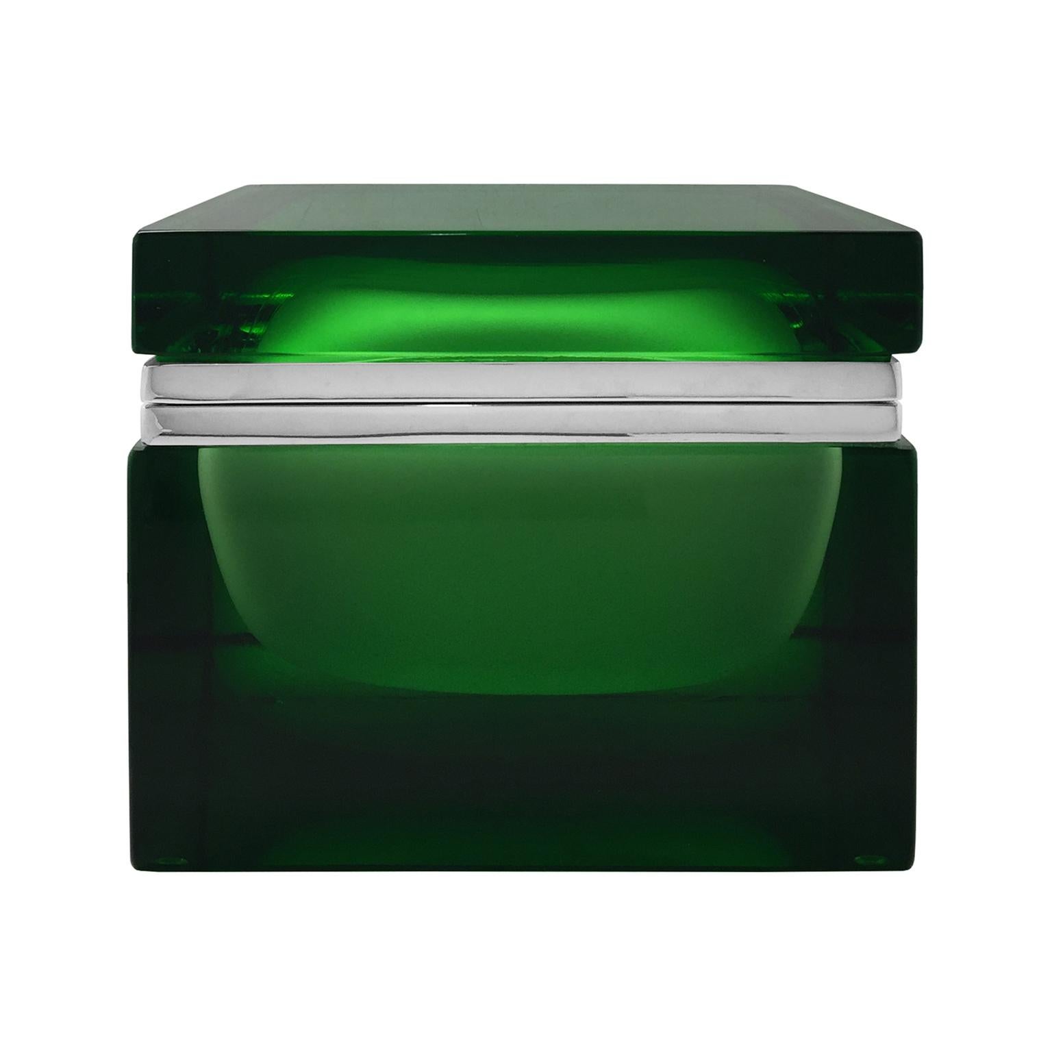Handmade Giant Square Murano Glass Box in Green by Alessandro Mandruzzato