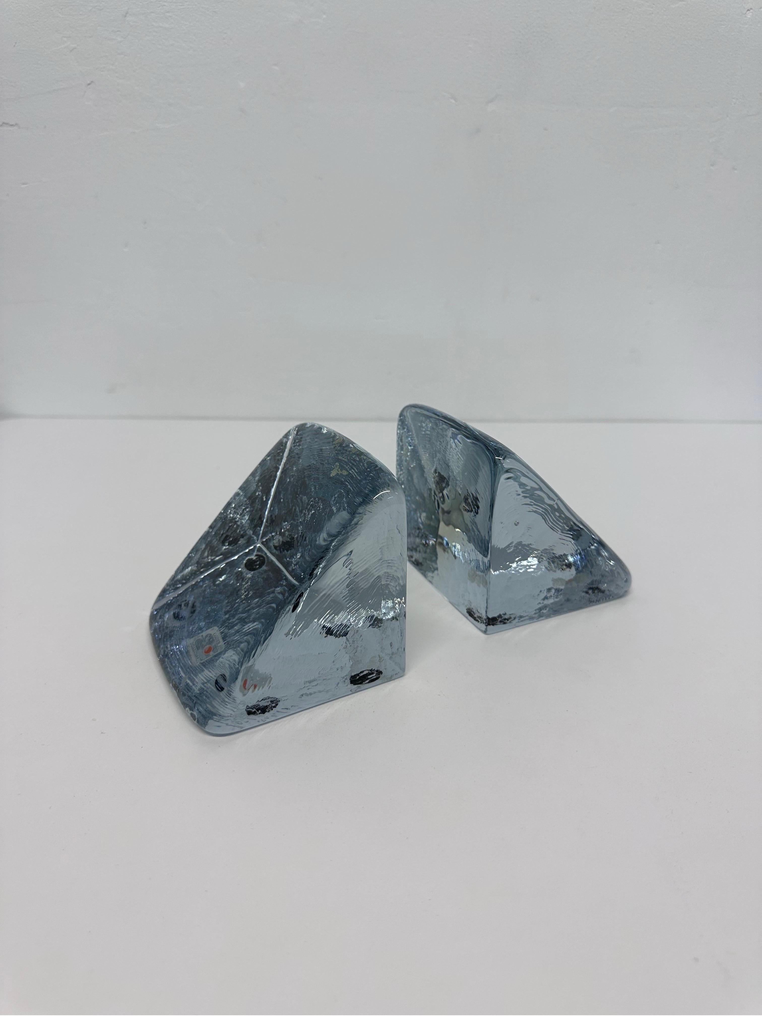 American Handmade Glass Bookends by Blenko - a Pair For Sale