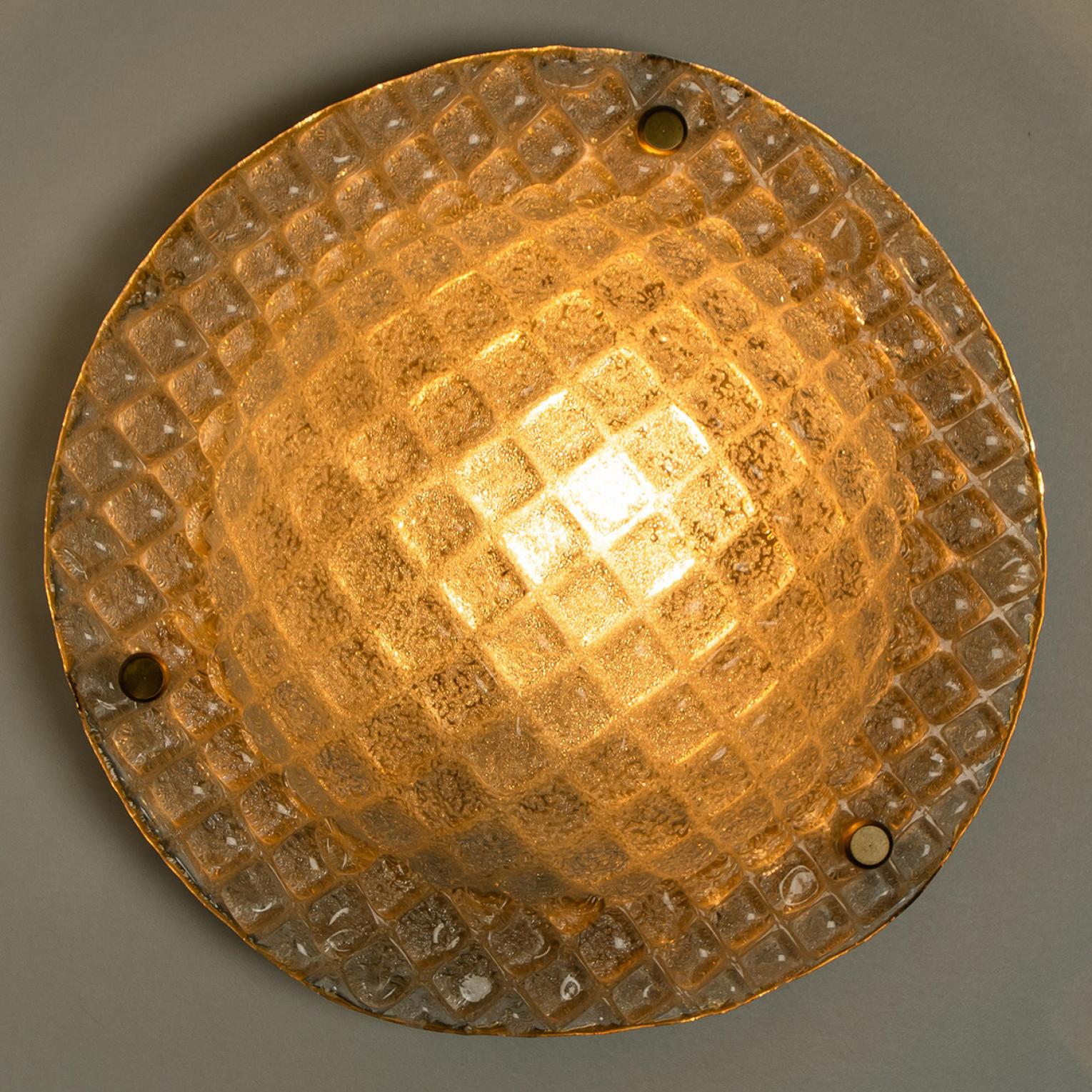 Handmade Glass Brass Flush Mount or Wall Light by Hillebrand, 1970s For Sale 4