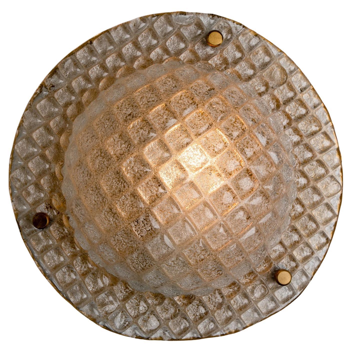 1 of the 2 Sets Hillebrand Brass and Glass Wall Light Fixtures, 1970s