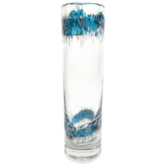 Handmade Glass Vase with Sea Blue Accents, 1970s