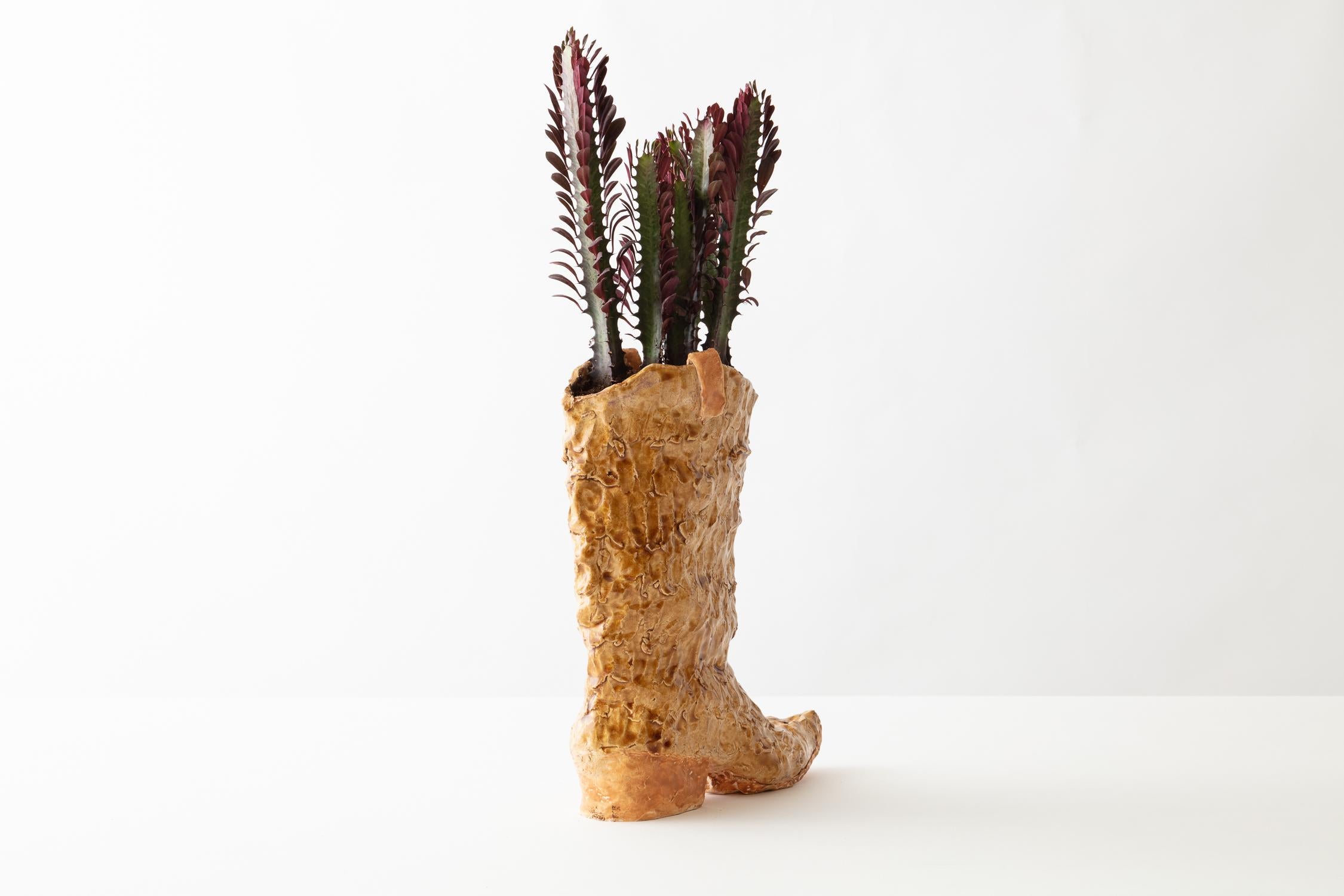 Handmade Glazed Earthenware Boot Planter Unique Edition In New Condition In Brooklyn, NY