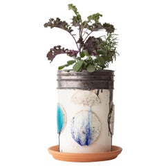 Handmade Glazed Terracotta Bucket with Small Plants and Greens Unique Edition