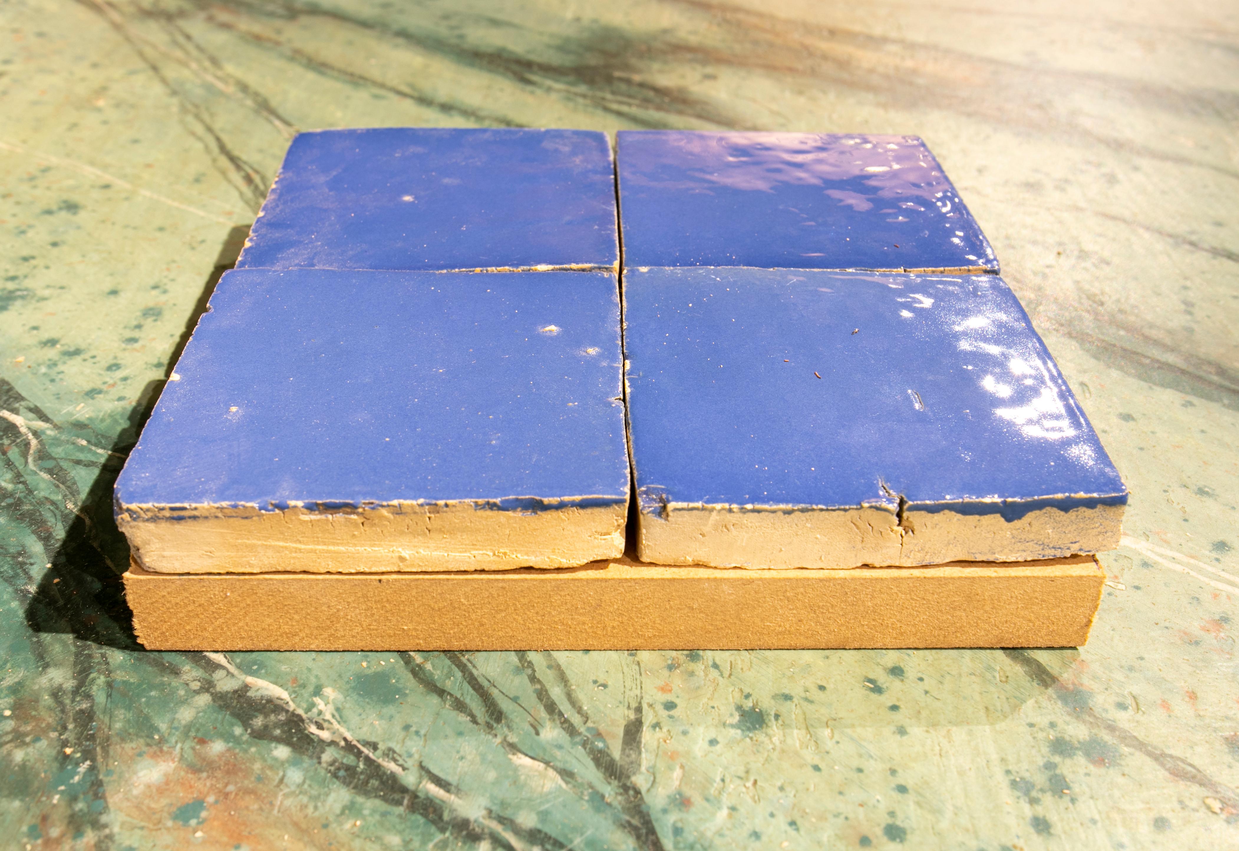 Handmade Glazed Zelige Tile in Blue Colour For Sale 4