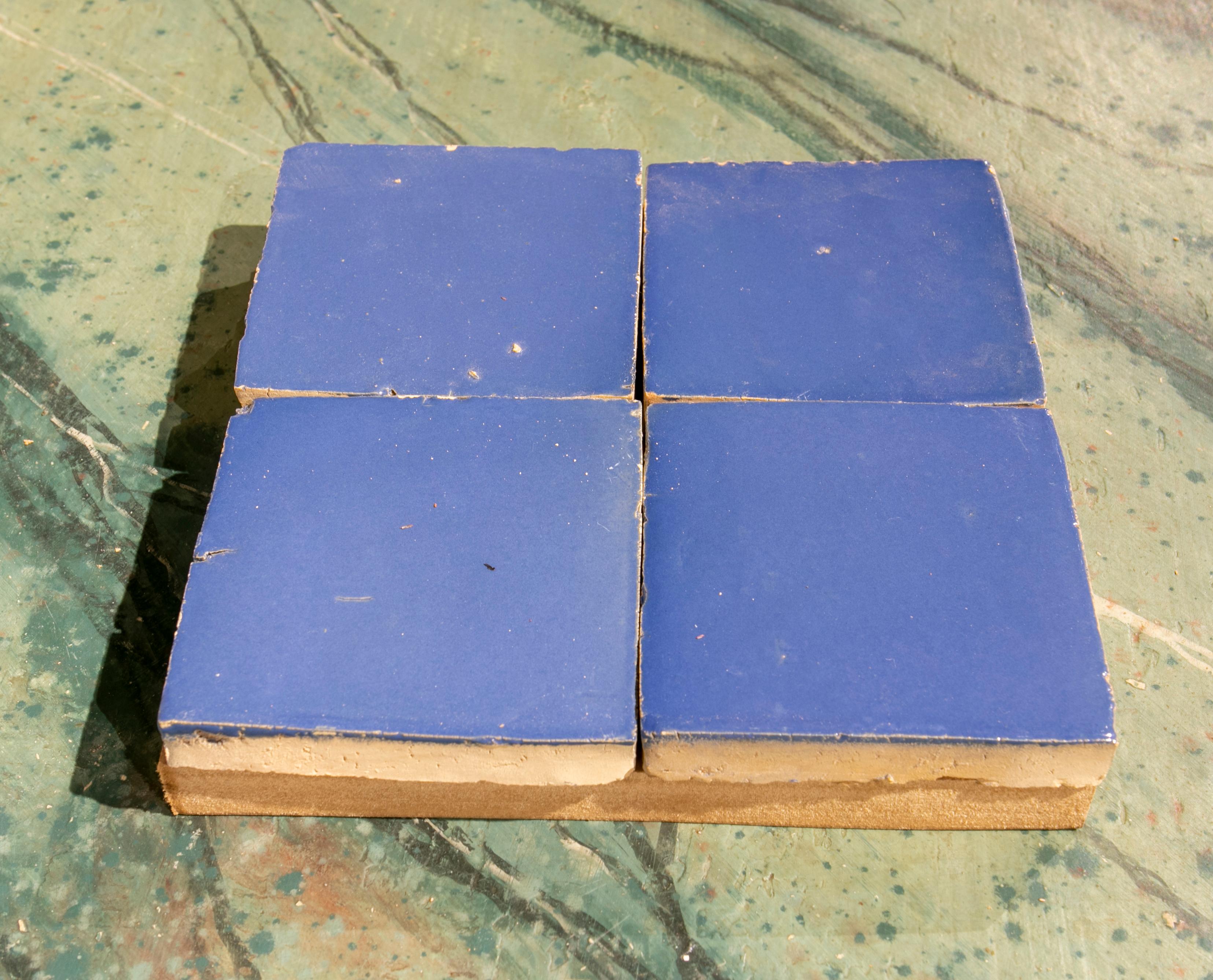 Terracotta Handmade Glazed Zelige Tile in Blue Colour For Sale