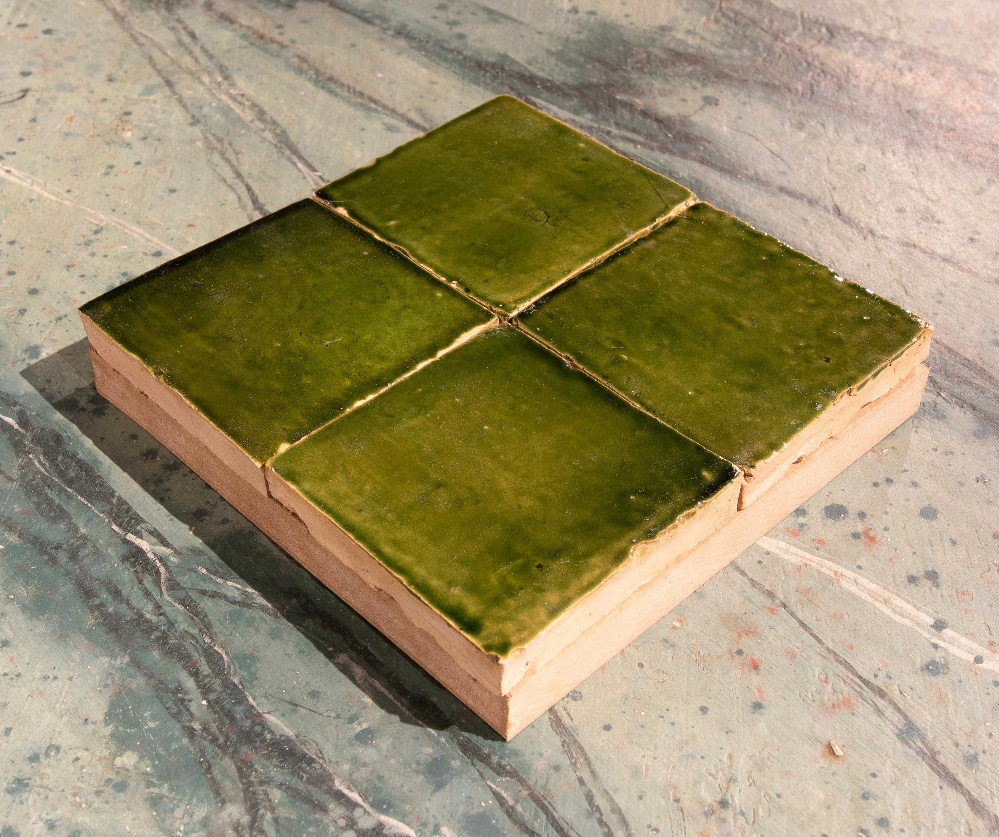 Handmade Glazed Zelige Tile in Green Colour For Sale 3