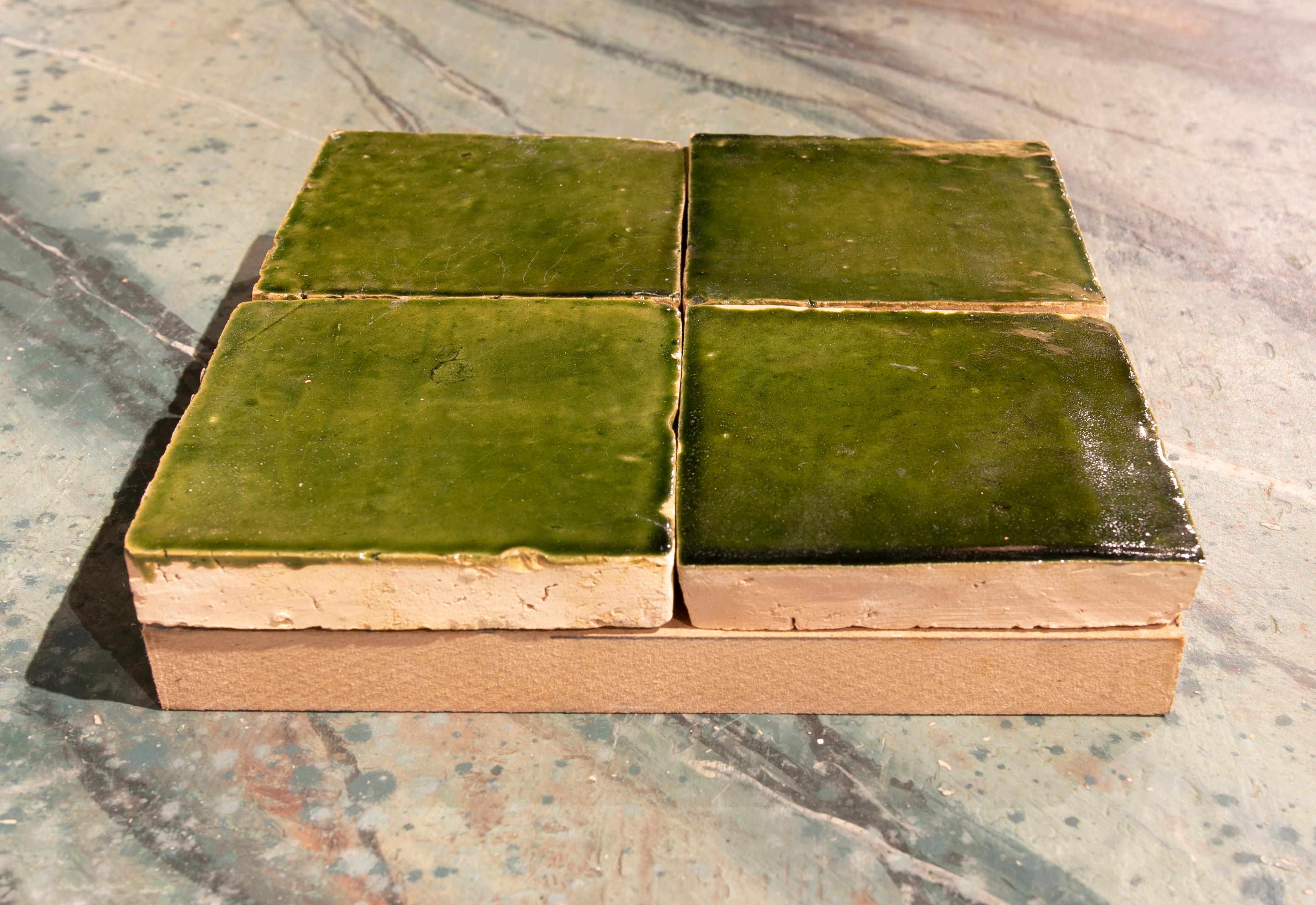 Handmade Glazed Zelige Tile in Green Colour In New Condition For Sale In Marbella, ES