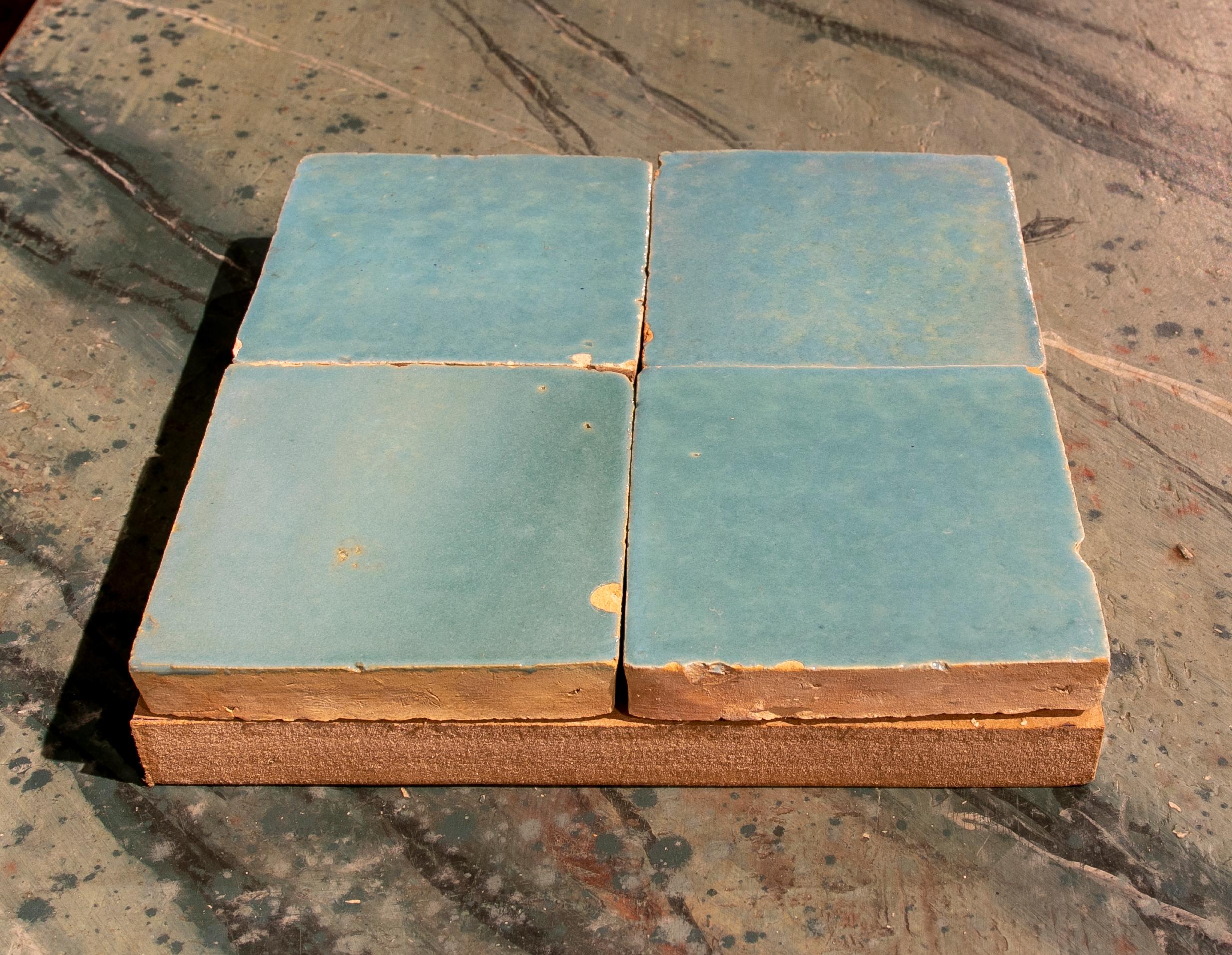 Contemporary Handmade Glazed Zelige Tile in Light Blue Colour For Sale