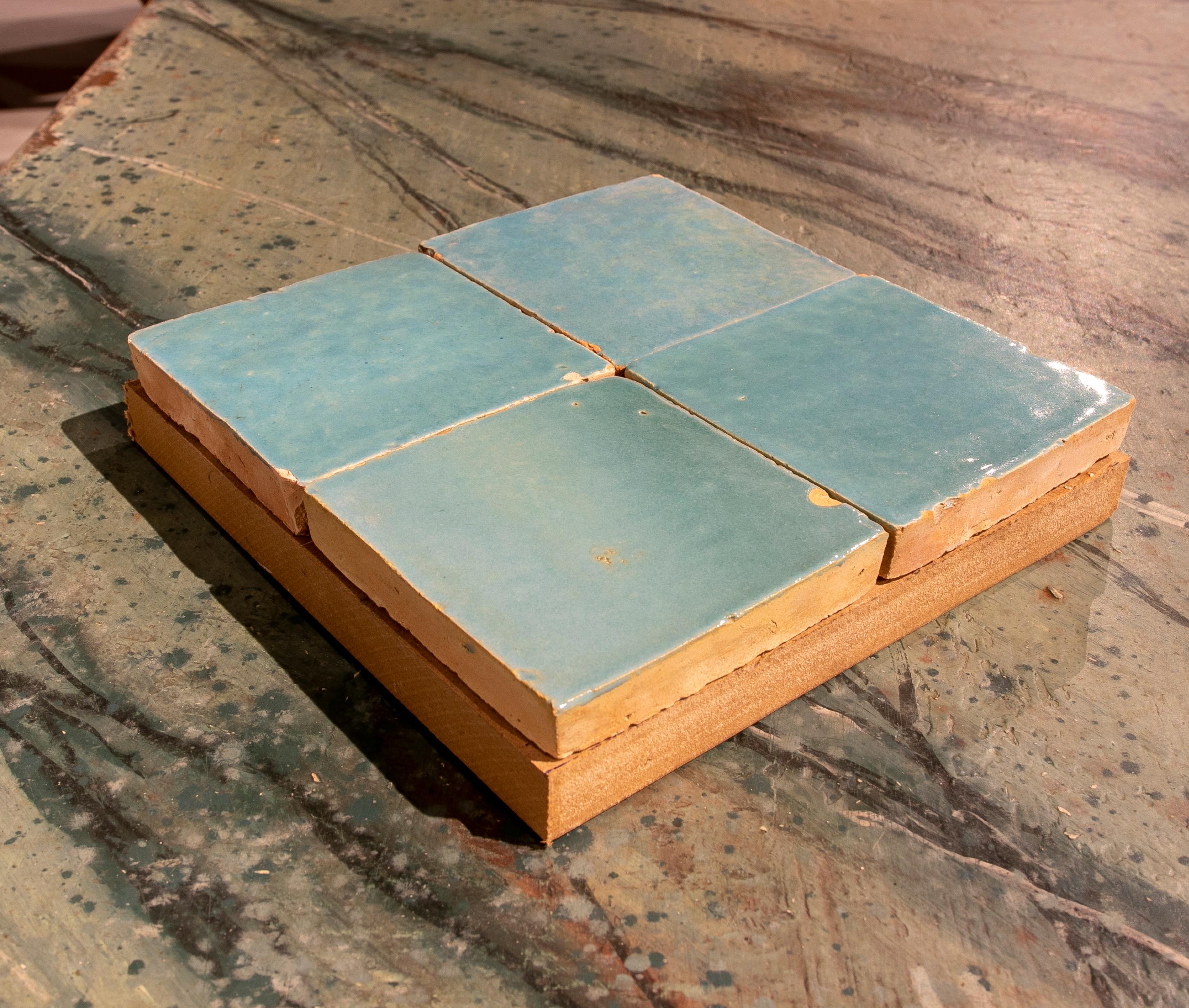 Terracotta Handmade Glazed Zelige Tile in Light Blue Colour For Sale