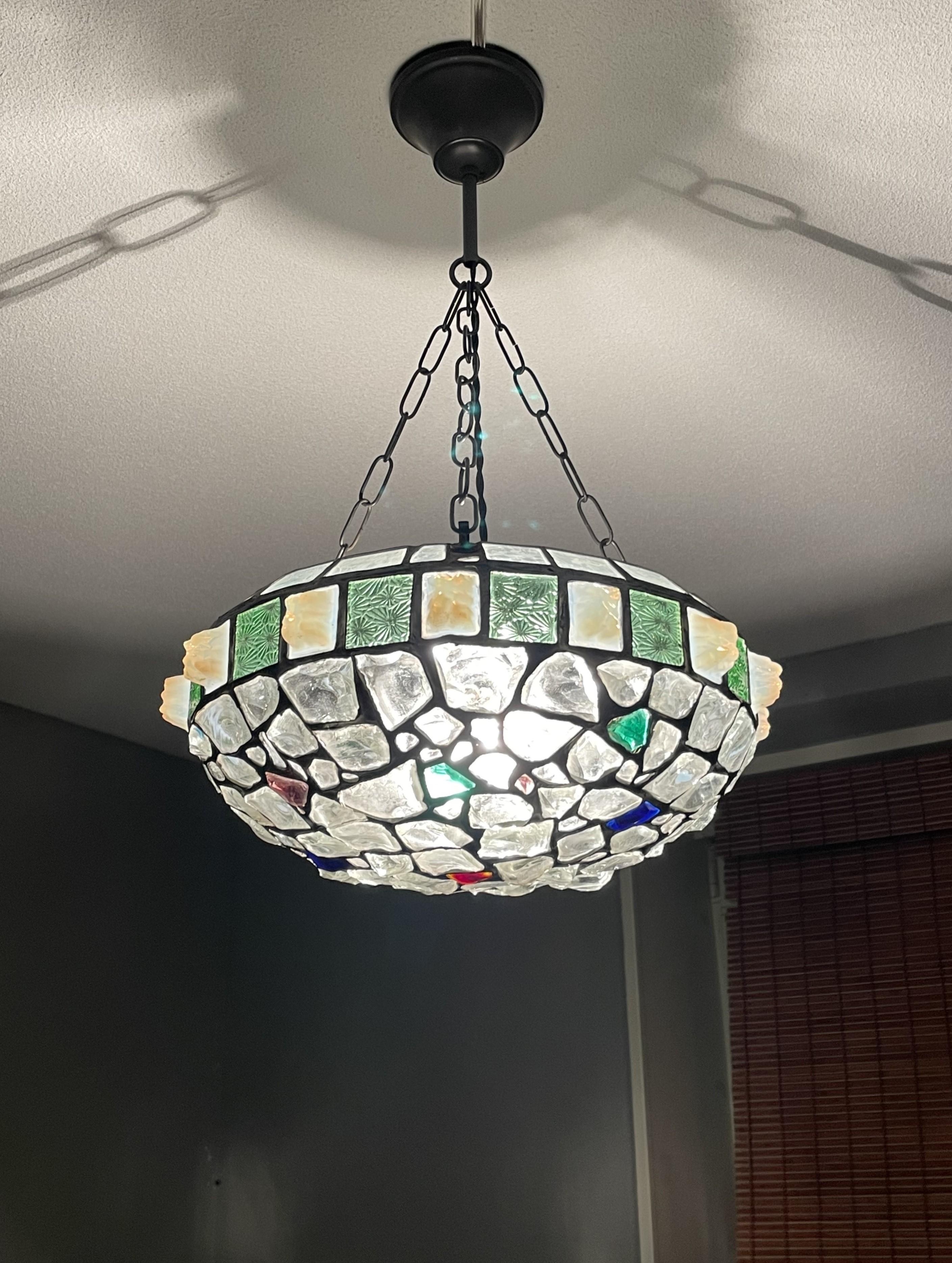 Handmade Glorious Antique Stained & Chunky Glass Arts & Craft Pendant Light im Angebot 5