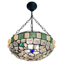 Handmade Glorious Vintage Stained & Chunky Glass Arts & Crafts Pendant Light