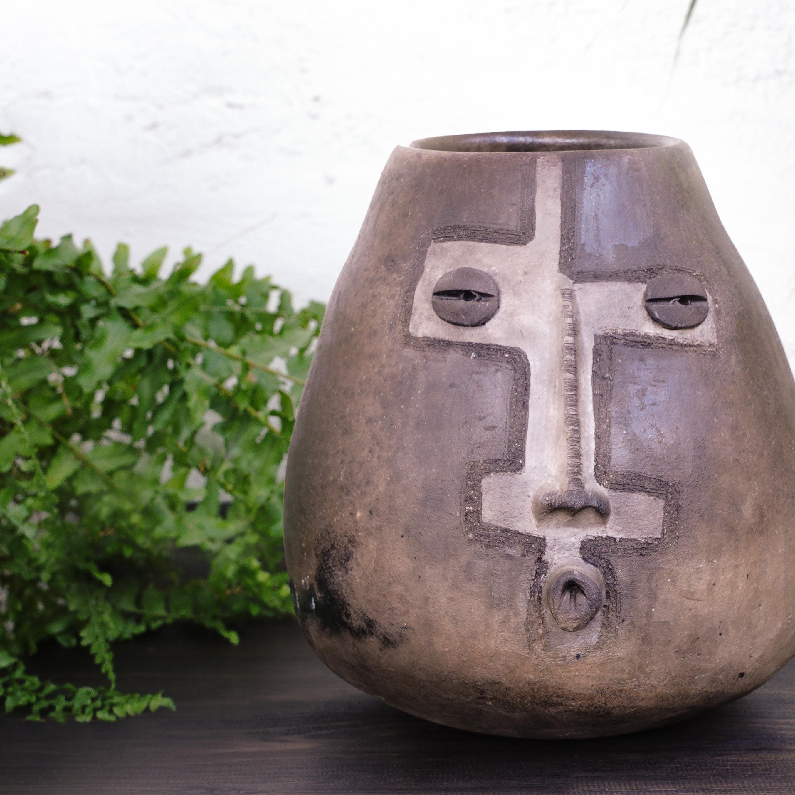 Tribal Handmade Glyph Art Clay Vase For Sale