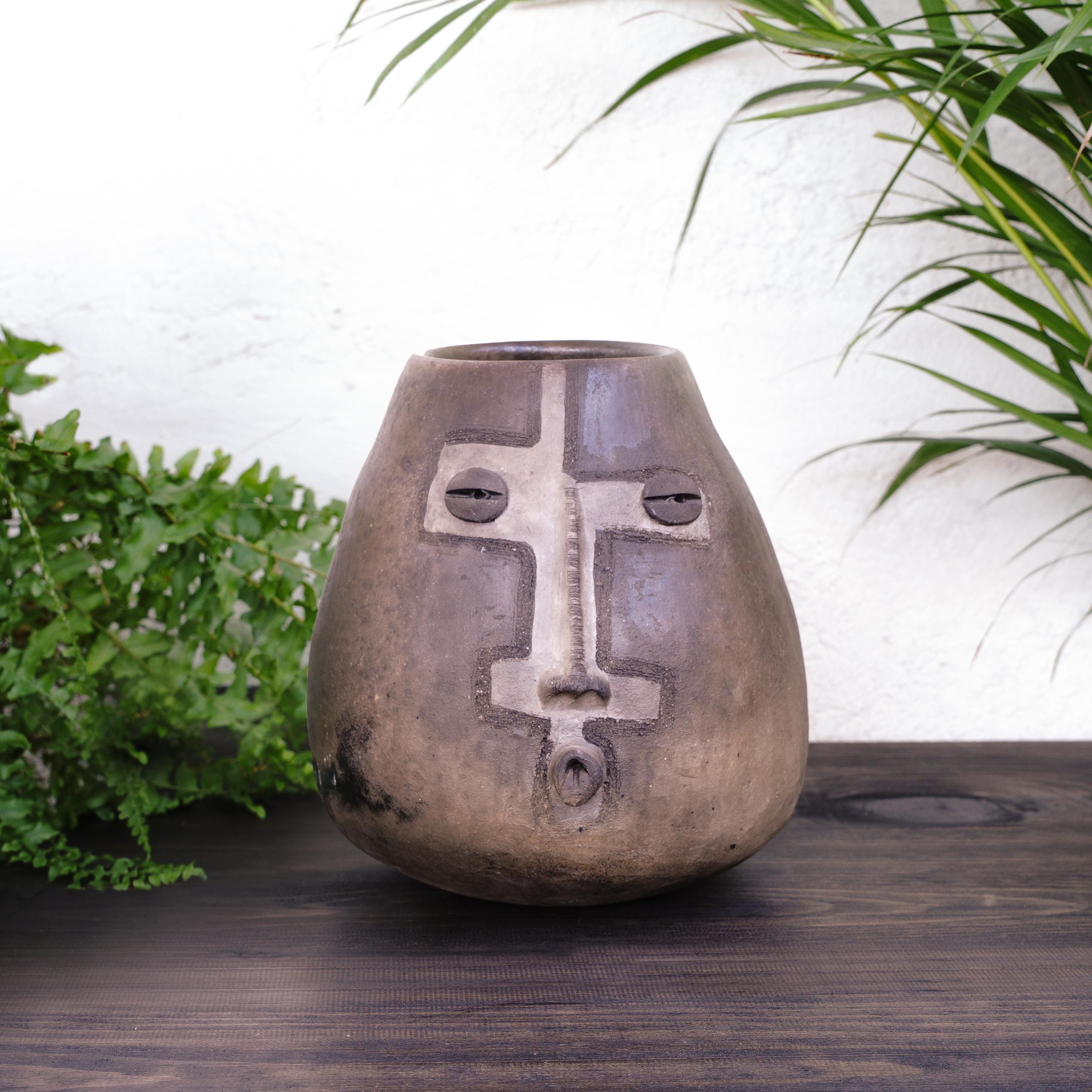 Mexican Handmade Glyph Art Clay Vase For Sale