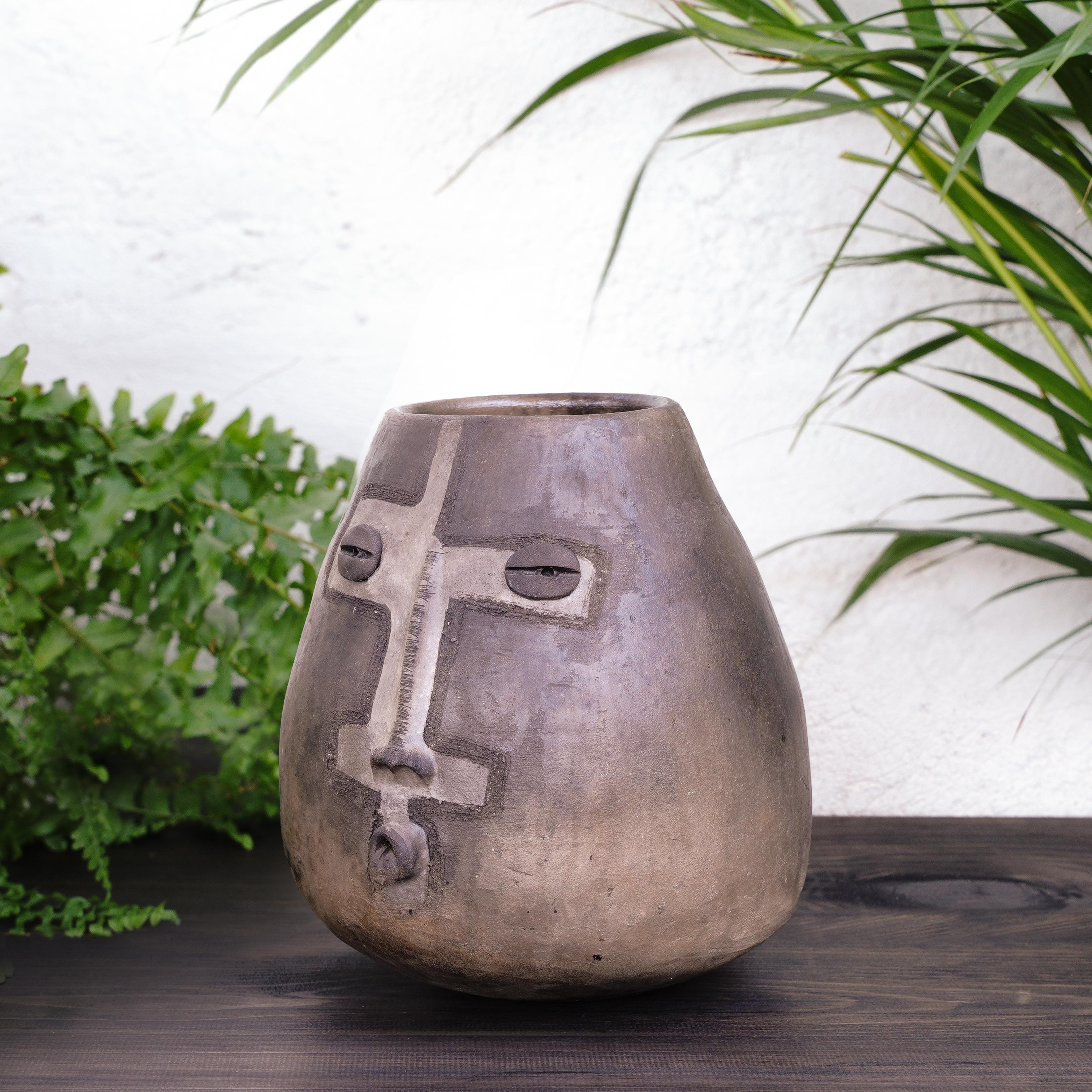 Fired Handmade Glyph Art Clay Vase For Sale