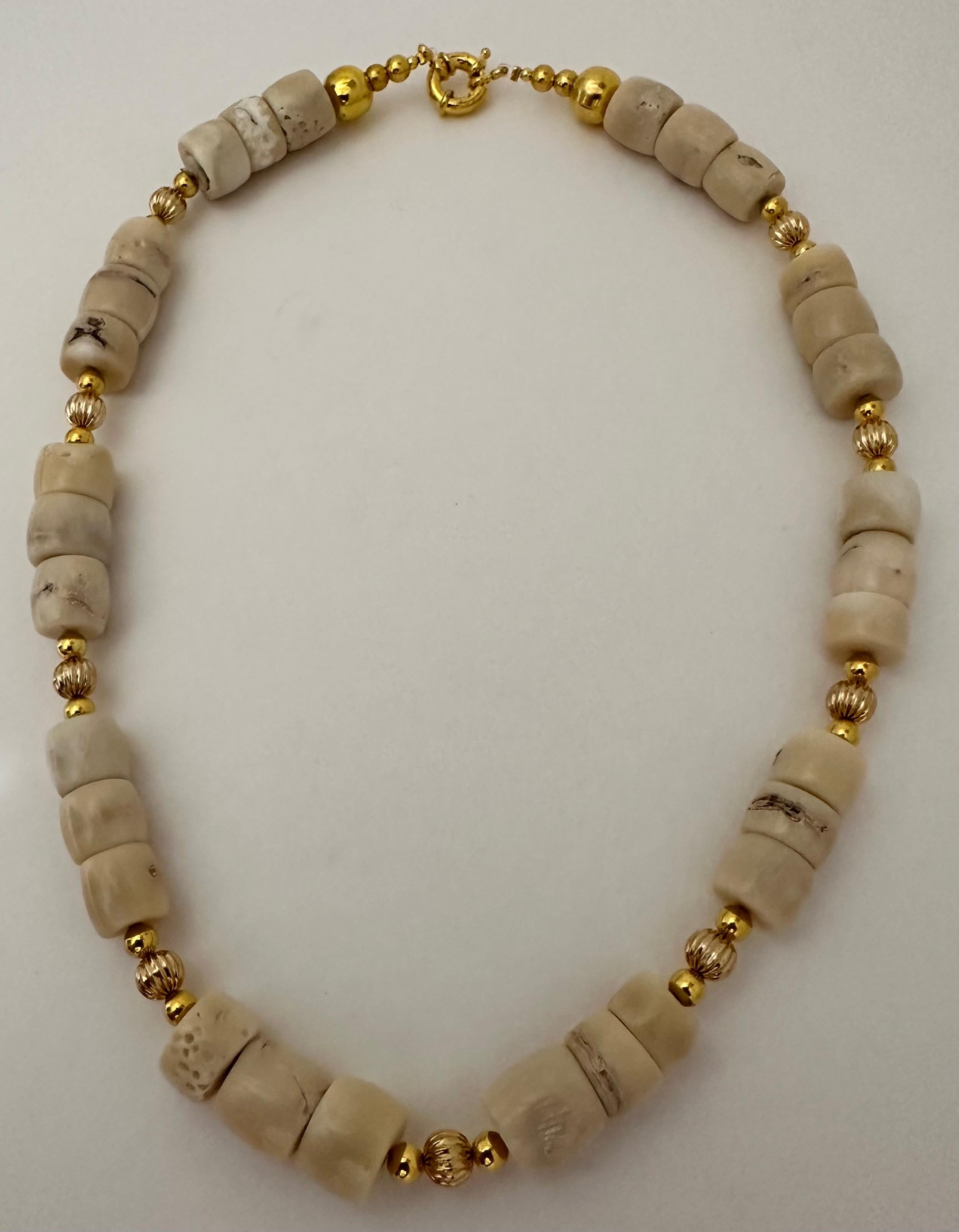 Handmade Gold and White Barrel Shape Coral Beaded 24