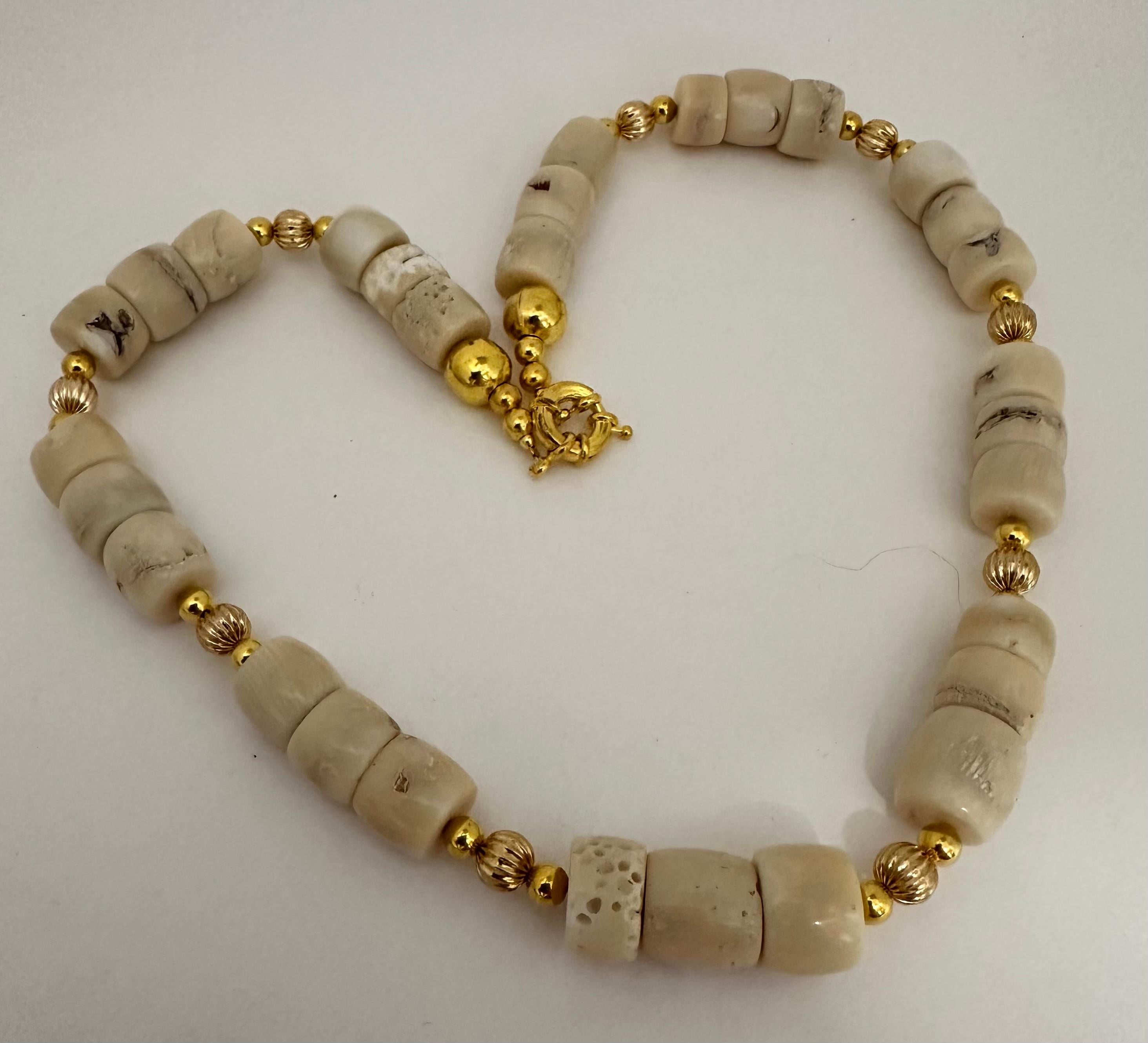 Women's Handmade Gold and White Barrel Shape Coral Beaded 24