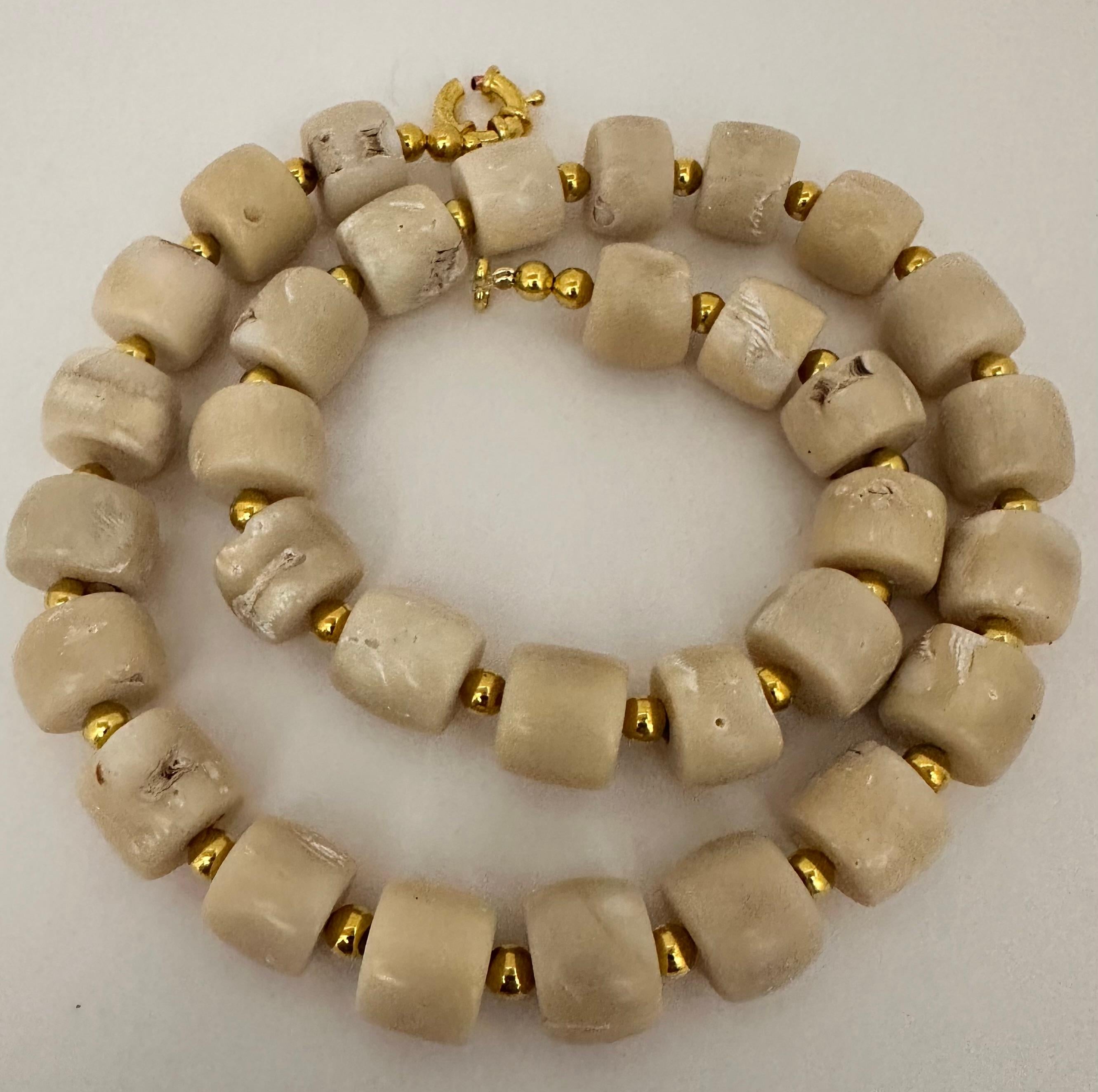 Women's Handmade Gold and White Barrel Shape Coral Beaded 25