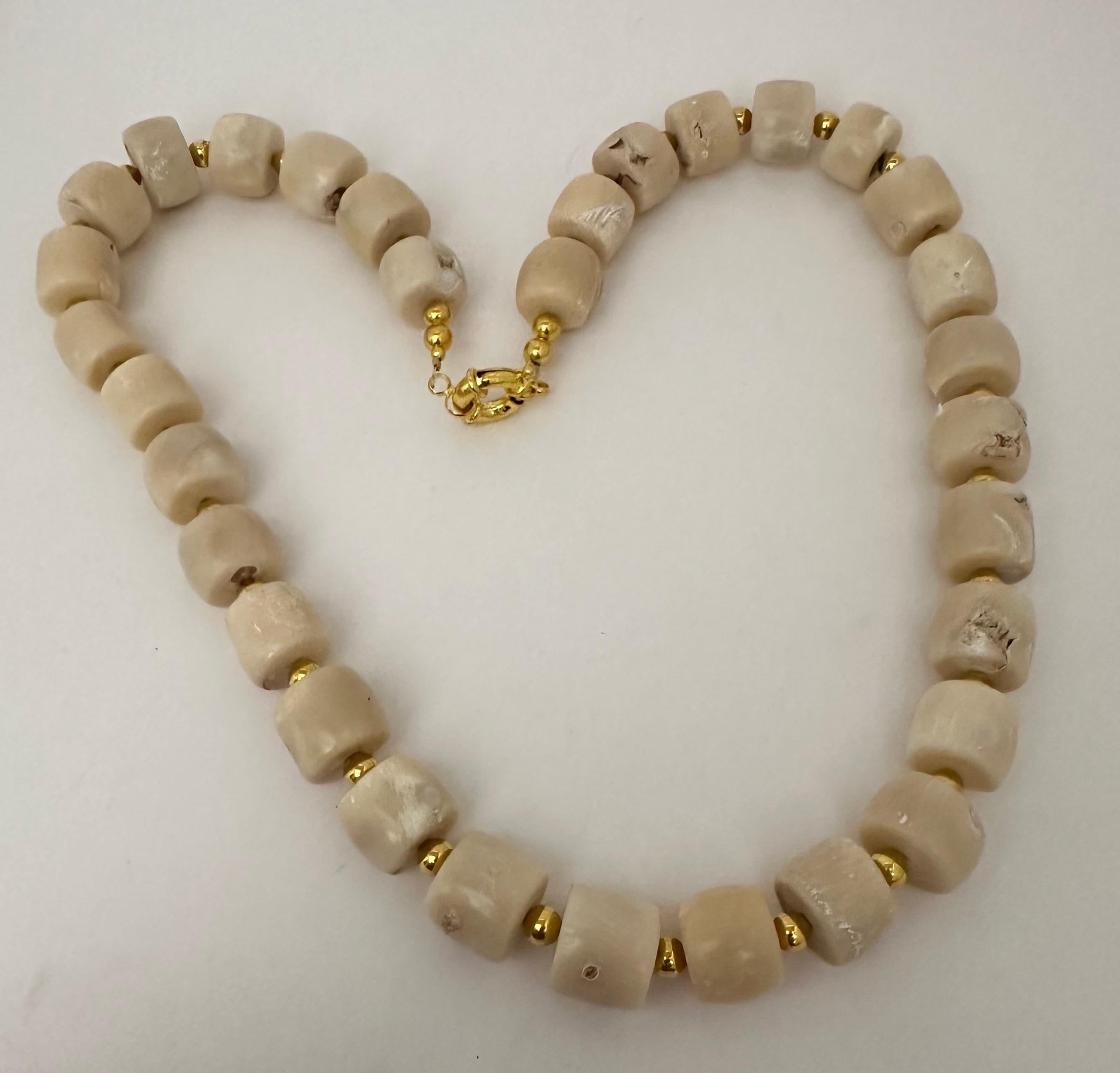 Handmade Gold and White Barrel Shape Coral Beaded 25