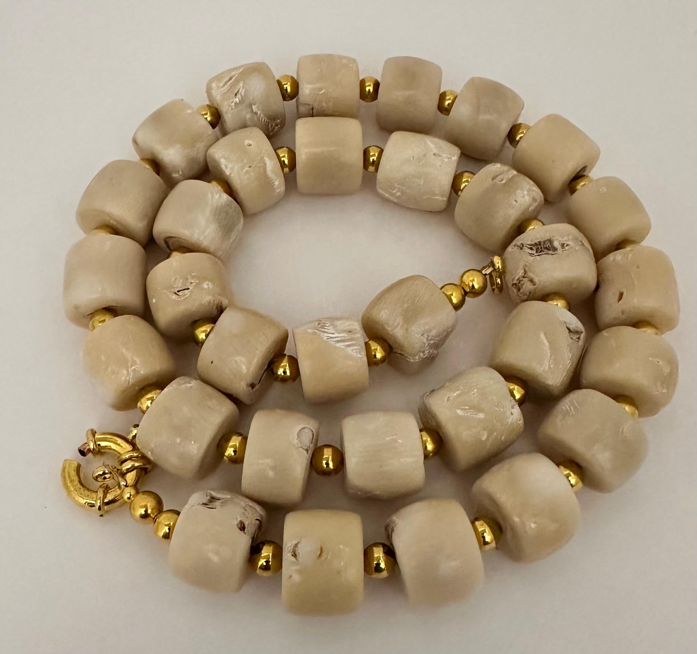 Handmade Gold and White Barrel Shape Coral Beaded 25