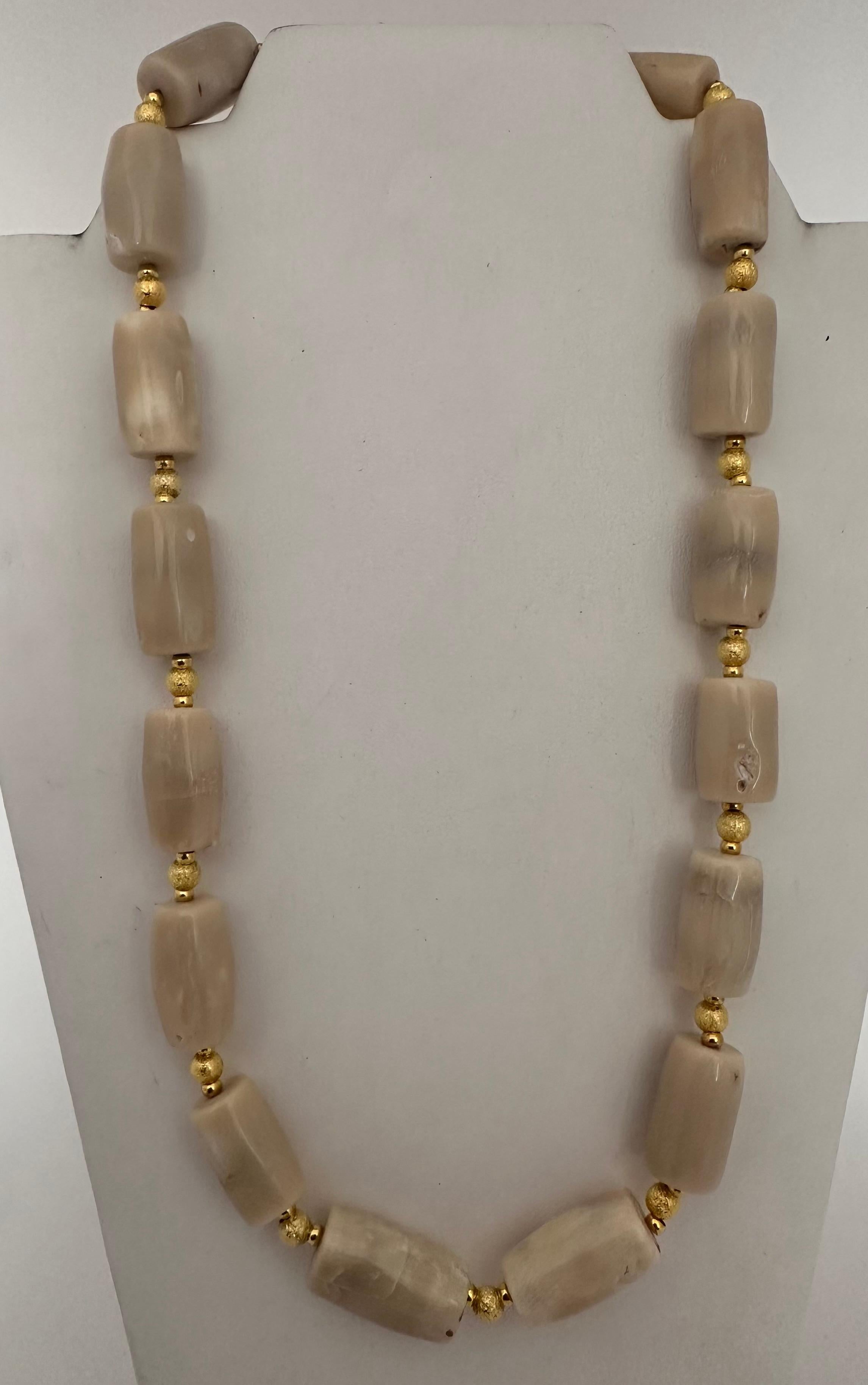 Handmade ~ Gold Beads and White/Beige Coral Barrel Shaped Beaded 25