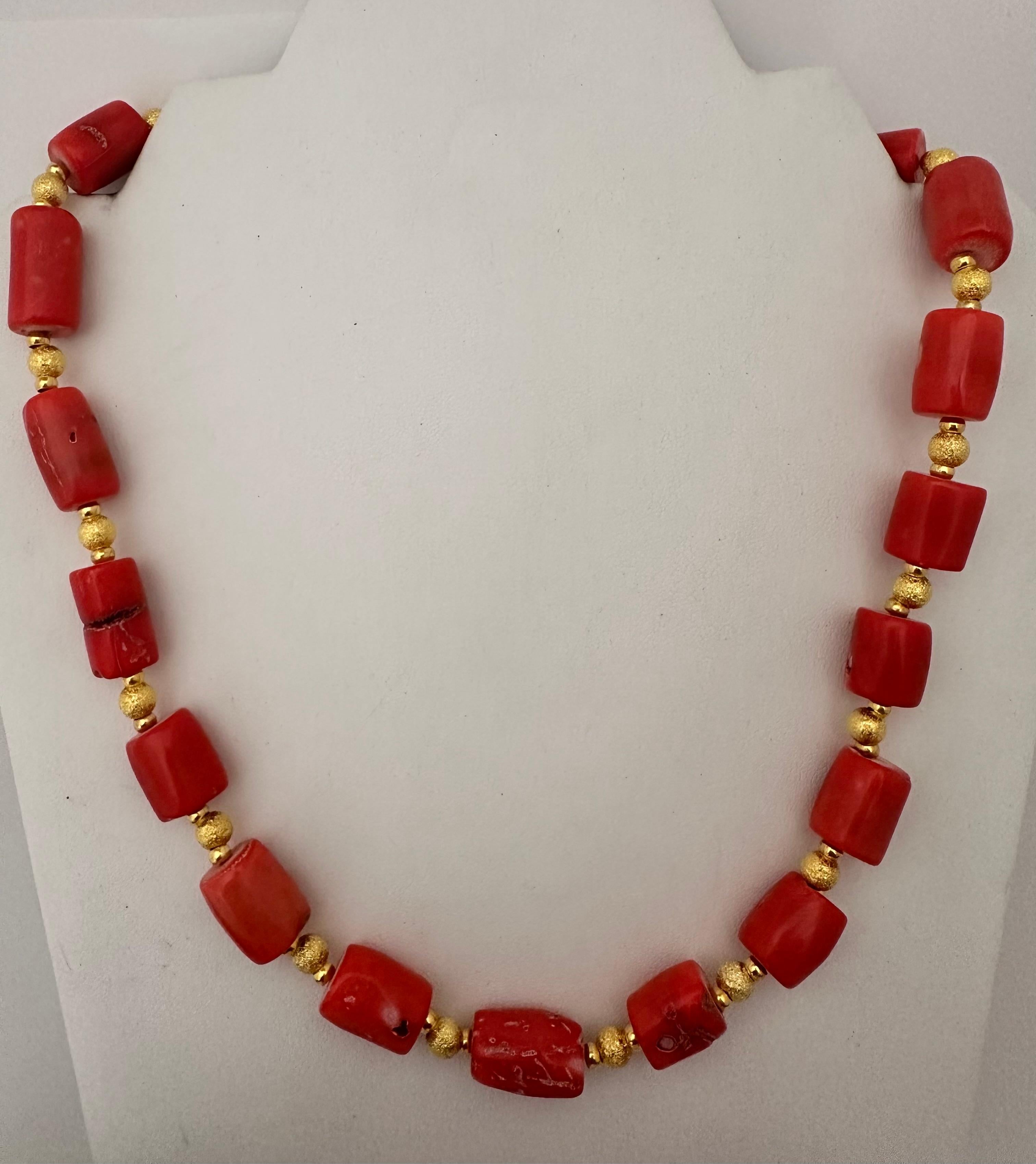 Women's Handmade ~ Gold Beads & Salmon Barrel Shape Coral Beaded 22