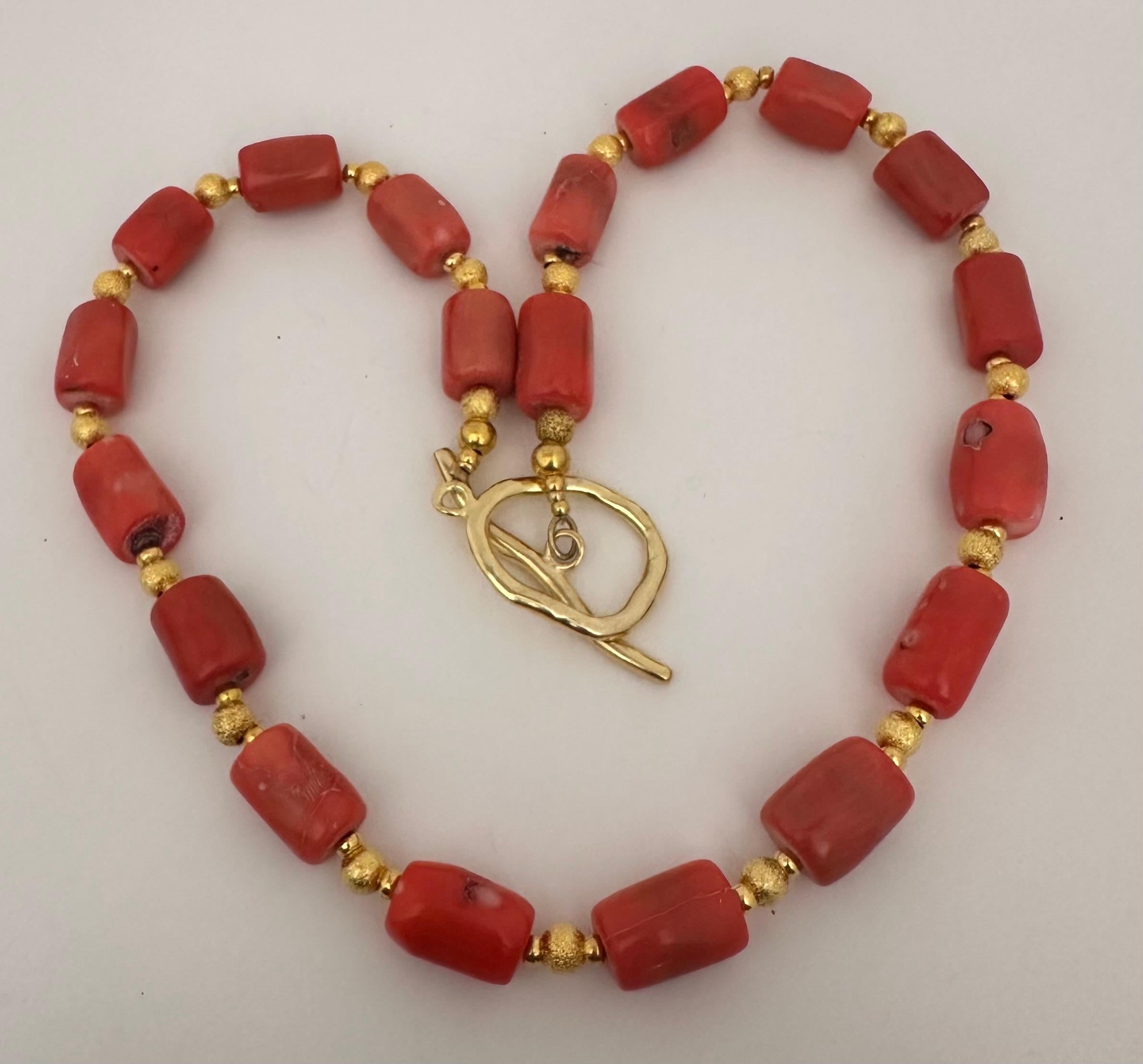 Artisan Handmade ~ Gold Beads & Salmon Barrel Shape Coral Beaded 23