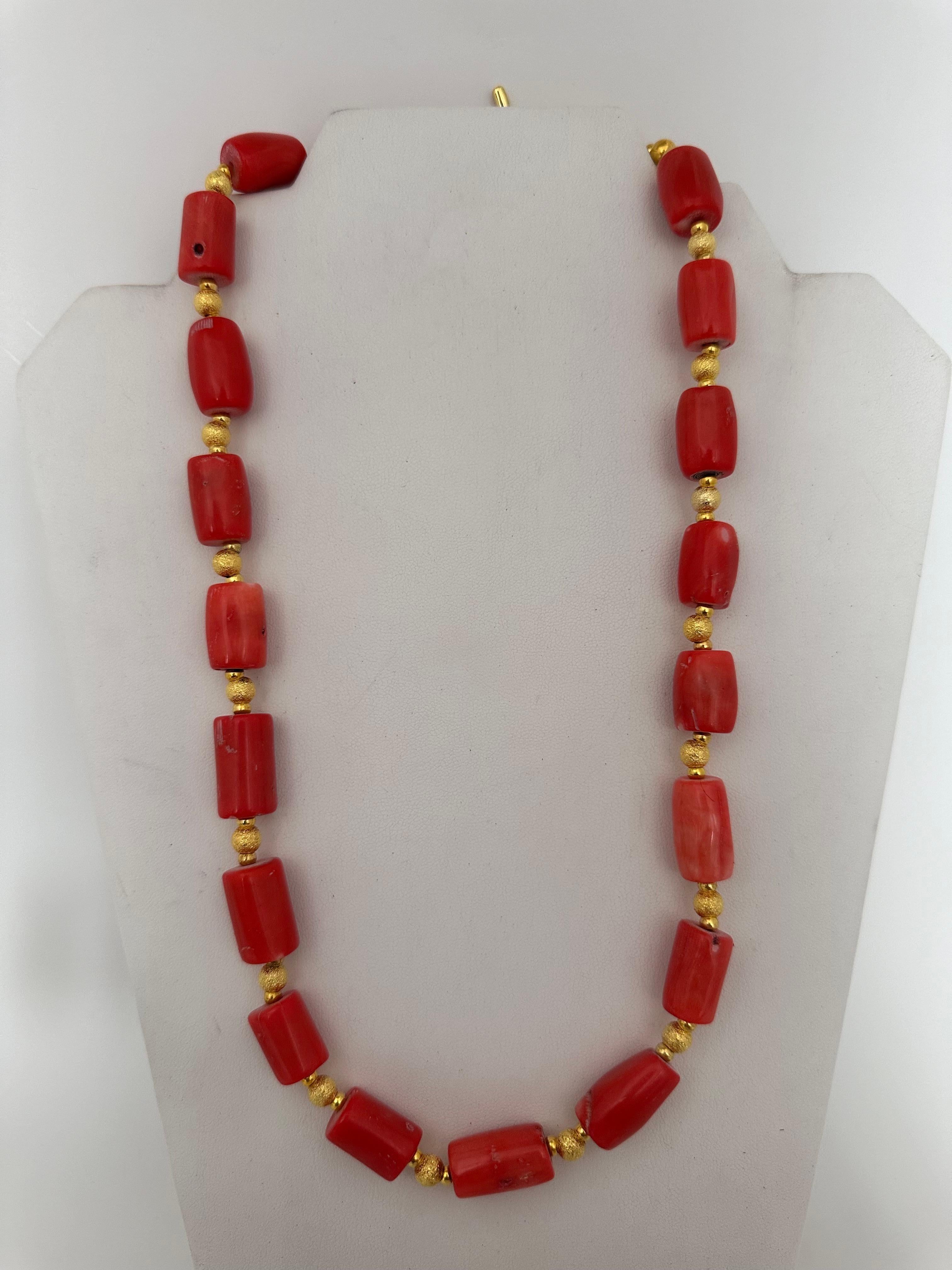 Women's Handmade ~ Gold Beads & Salmon Barrel Shape Coral Beaded 24