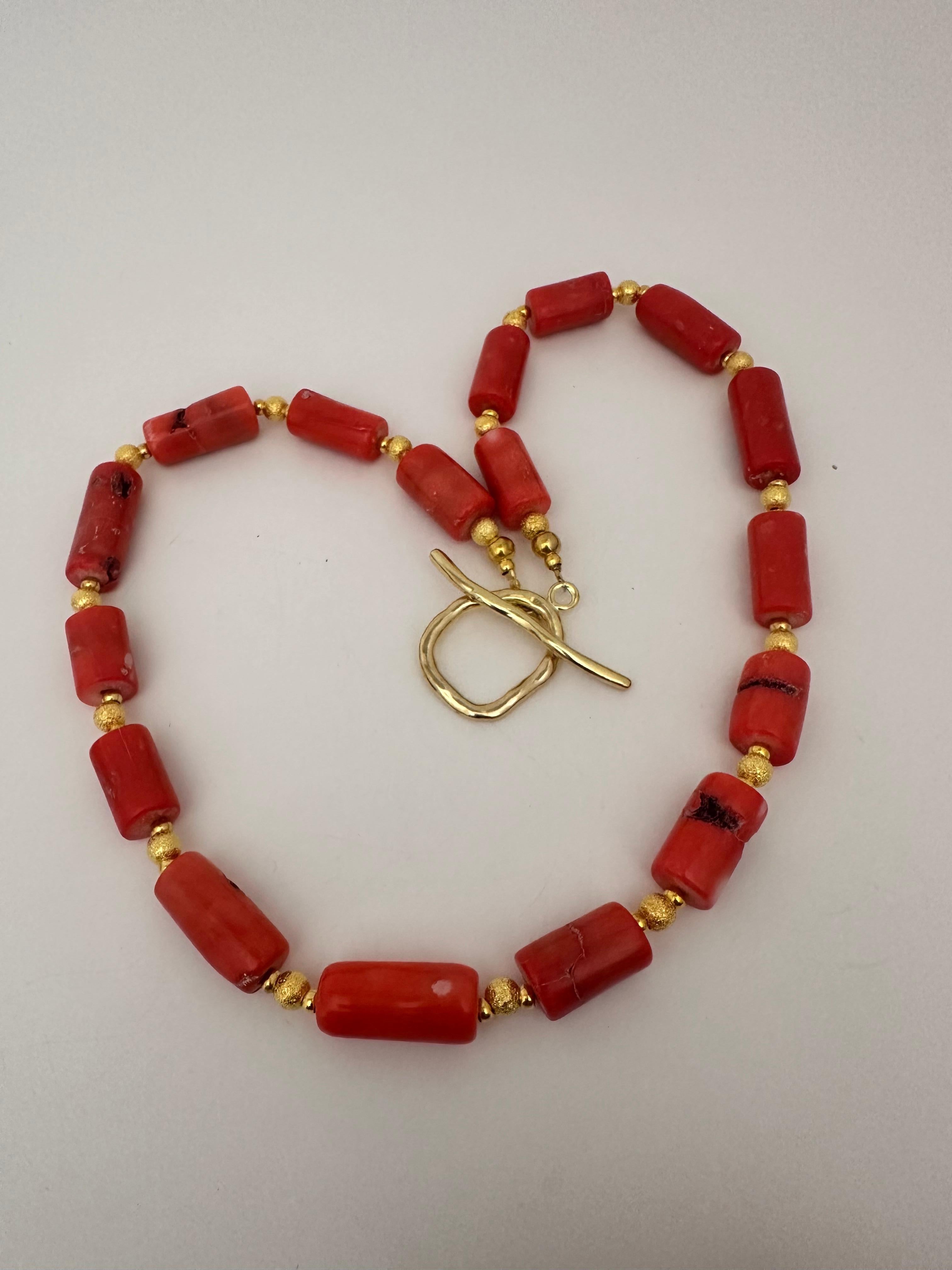 Women's Handmade ~ Gold Beads & Salmon Barrel Shape Coral Beaded 24