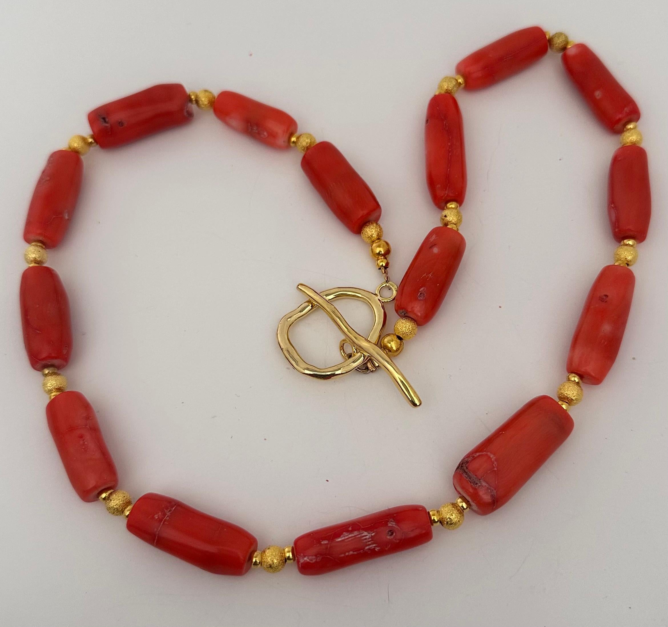 Artisan Handmade  Gold Beads & Salmon Barrel Shape Coral Beaded 26