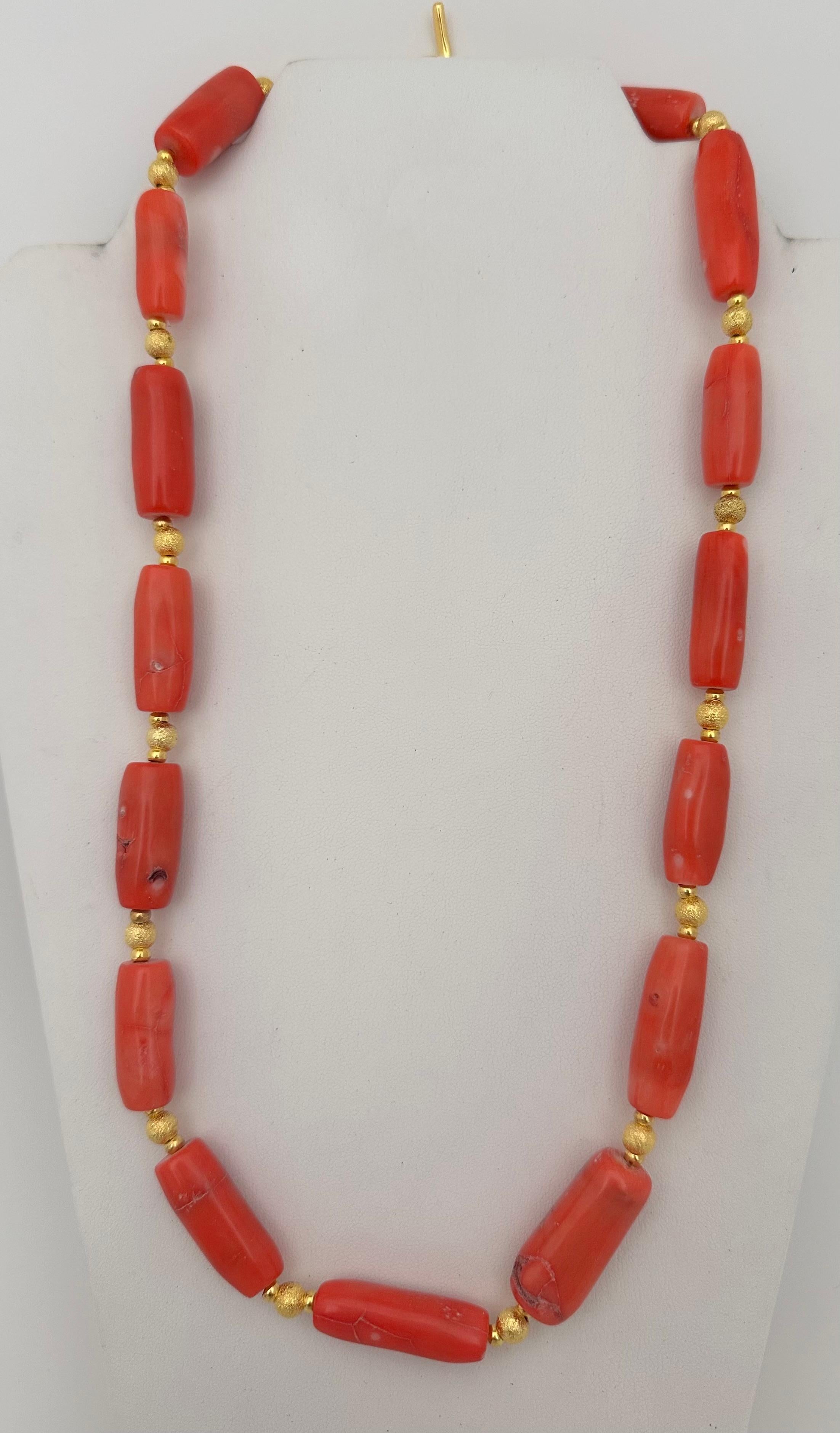 Women's Handmade  Gold Beads & Salmon Barrel Shape Coral Beaded 26