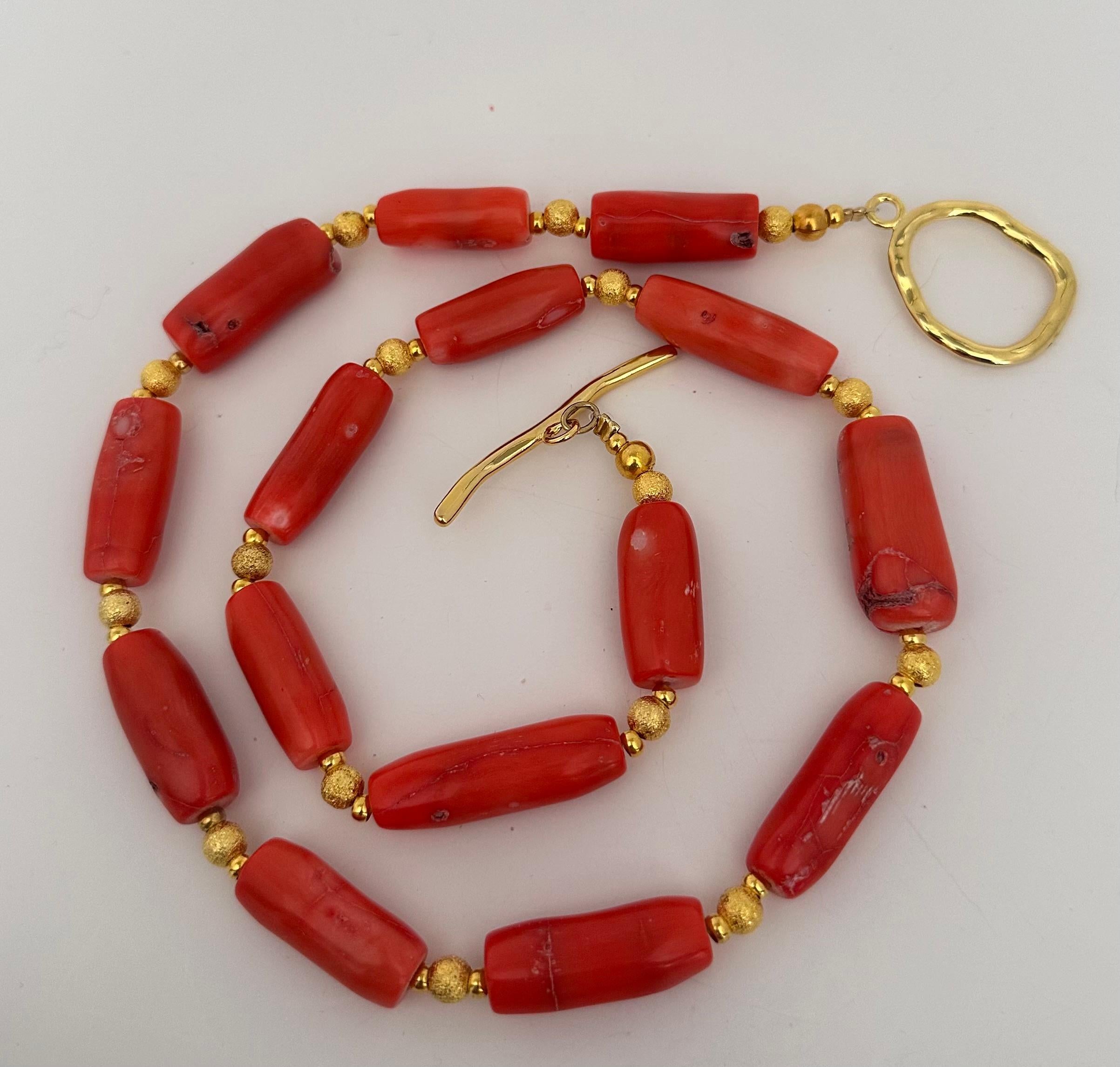 Handmade  Gold Beads & Salmon Barrel Shape Coral Beaded 26