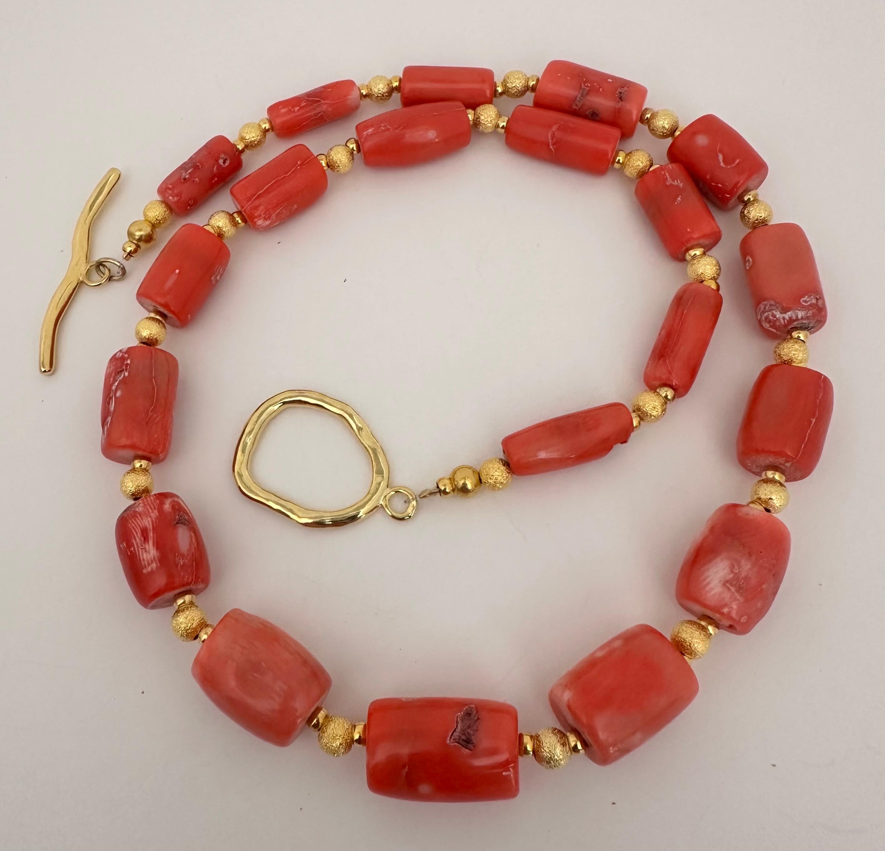 Women's Handmade ~ Gold Beads & Salmon Barrel Shape Coral Beaded 26