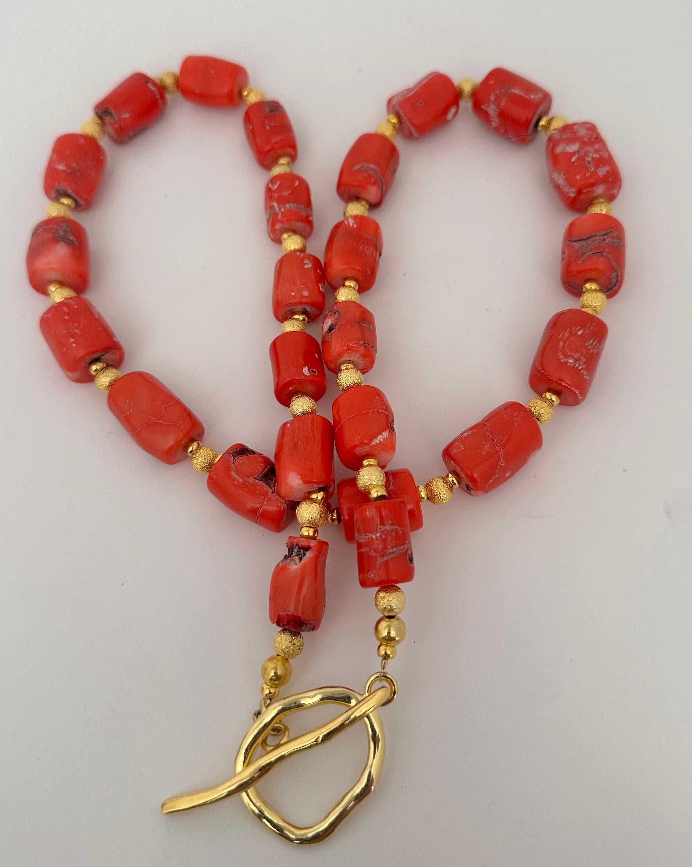 Artisan Handmade ~ Gold Beads & Salmon Barrel Shape Coral Beaded 28