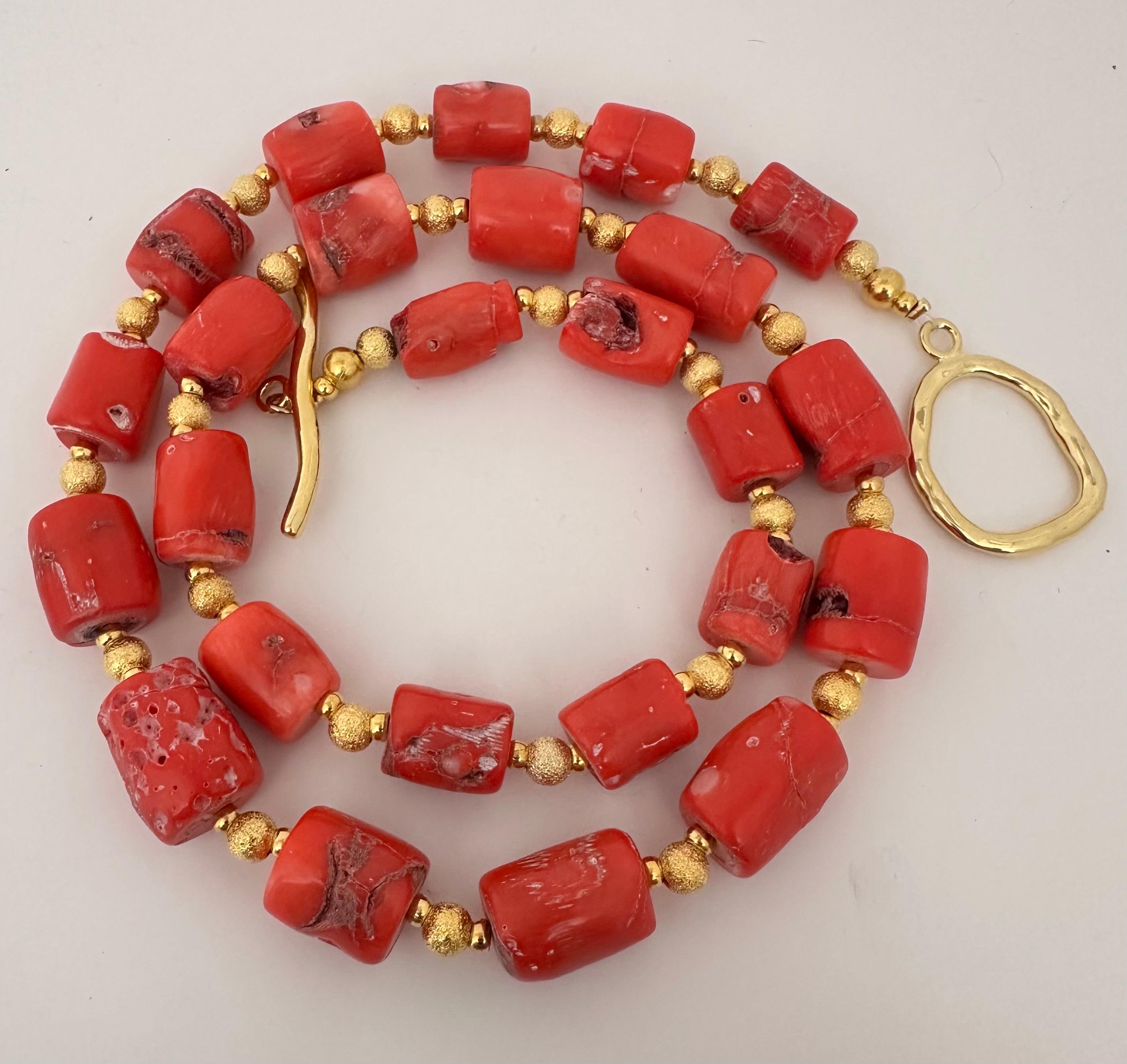 Women's Handmade ~ Gold Beads & Salmon Barrel Shape Coral Beaded 28