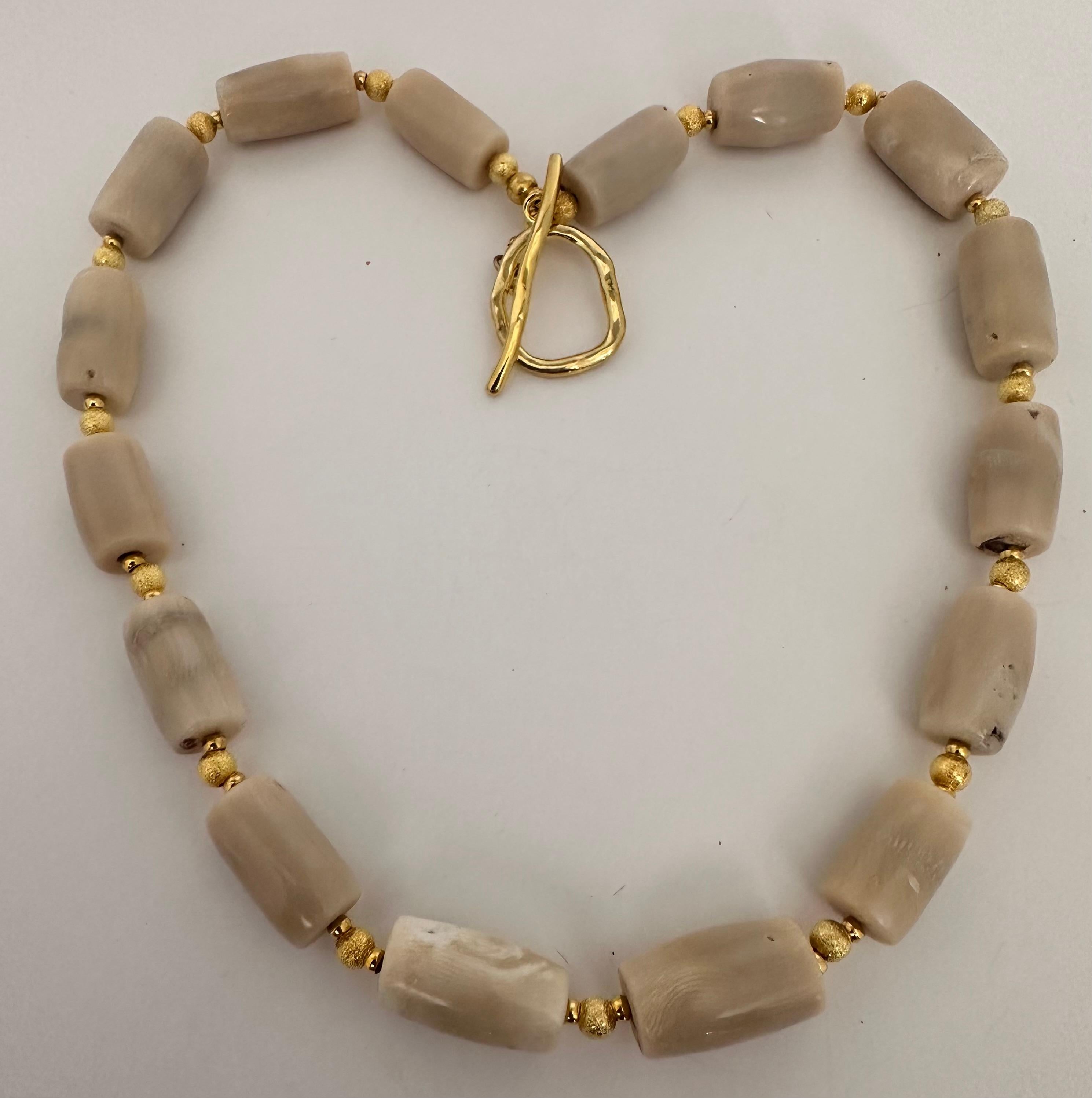 Handmade ~ Gold Beads & White/Beige Coral Barrel Shaped Beaded 27
