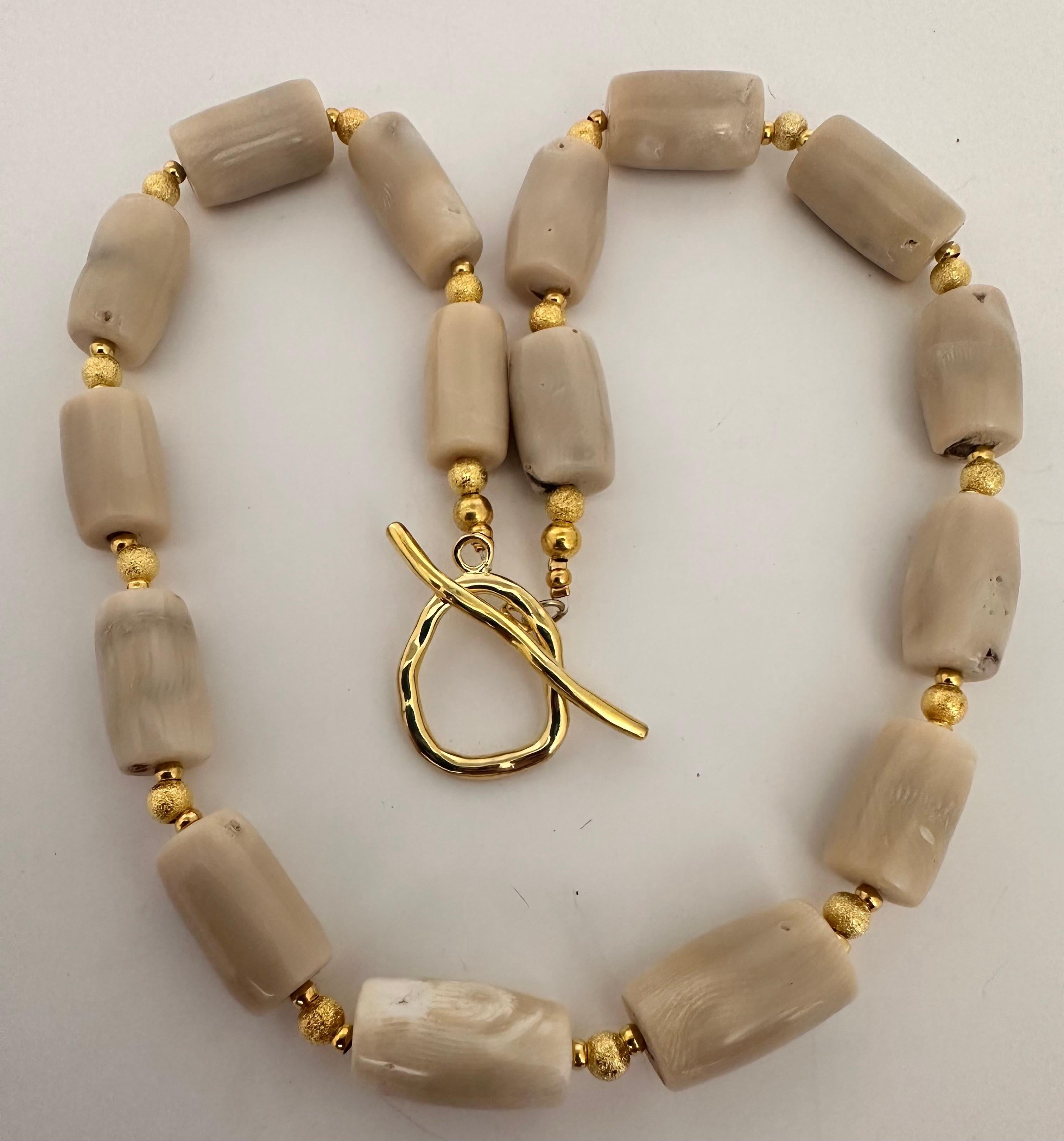 Handmade ~ Gold Beads & White/Beige Coral Barrel Shaped Beaded 27